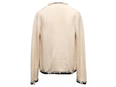 Cárdigan vintage de cachemira de Chanel en beige y negro, con abertura delantera, talla FR 42