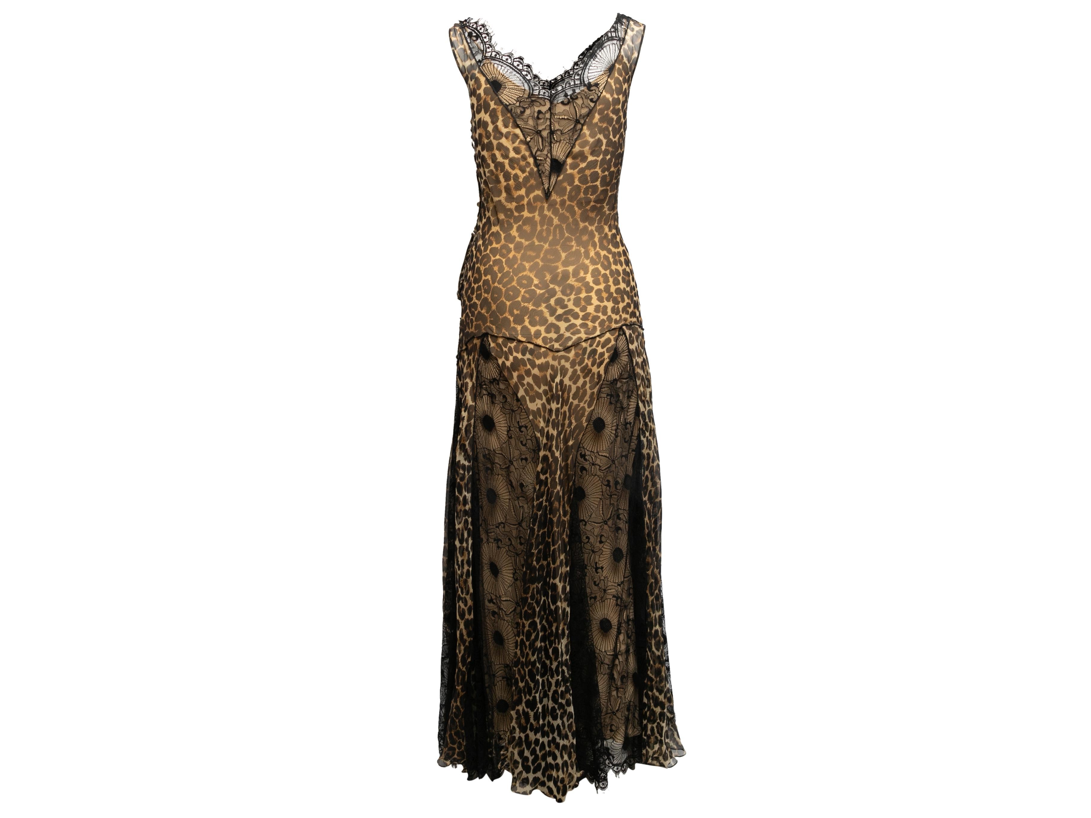 Vintage Beige & Black John Galliano F/W 2002 Leopard Print Silk & Lace Gown  In Good Condition In New York, NY