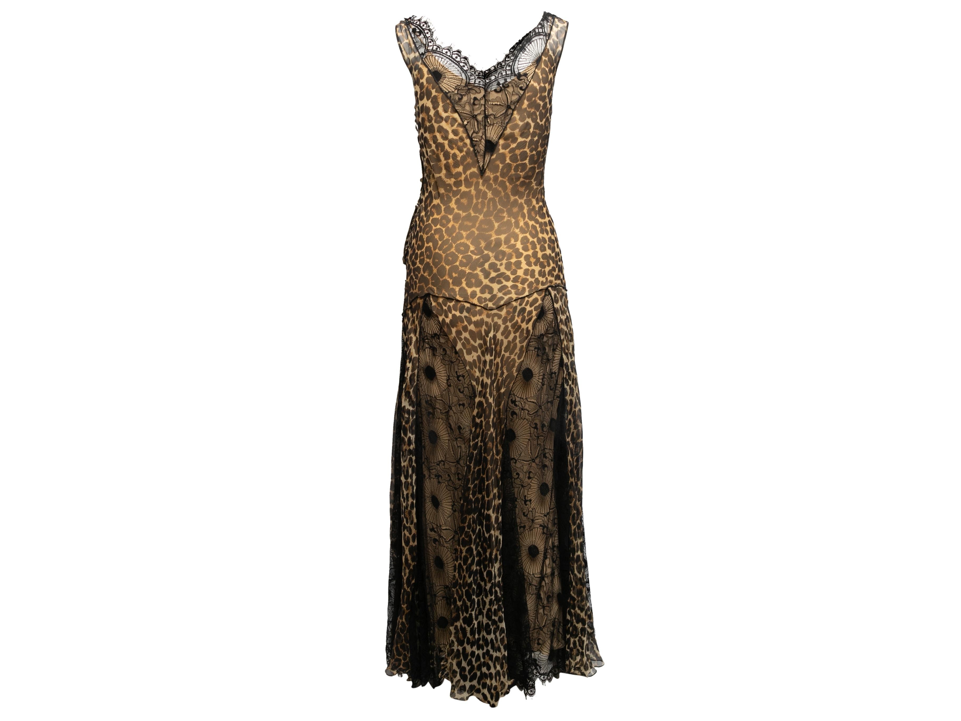 Vintage Beige & Black John Galliano F/W 2002 Leopard Print Silk & Lace Gown In Good Condition In New York, NY