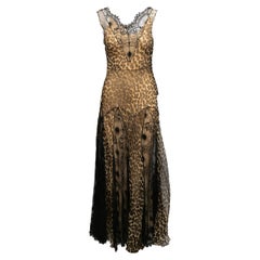 Vintage Beige & Black John Galliano F/W 2002 Leopard Print Silk & Lace Gown