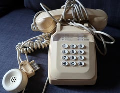 Vintage Beige Buttoned House Phone - Retro Elegance from France - 2C02