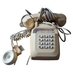 Vintage Beige Buttoned House Phone - Retro Elegance from France - 2C02