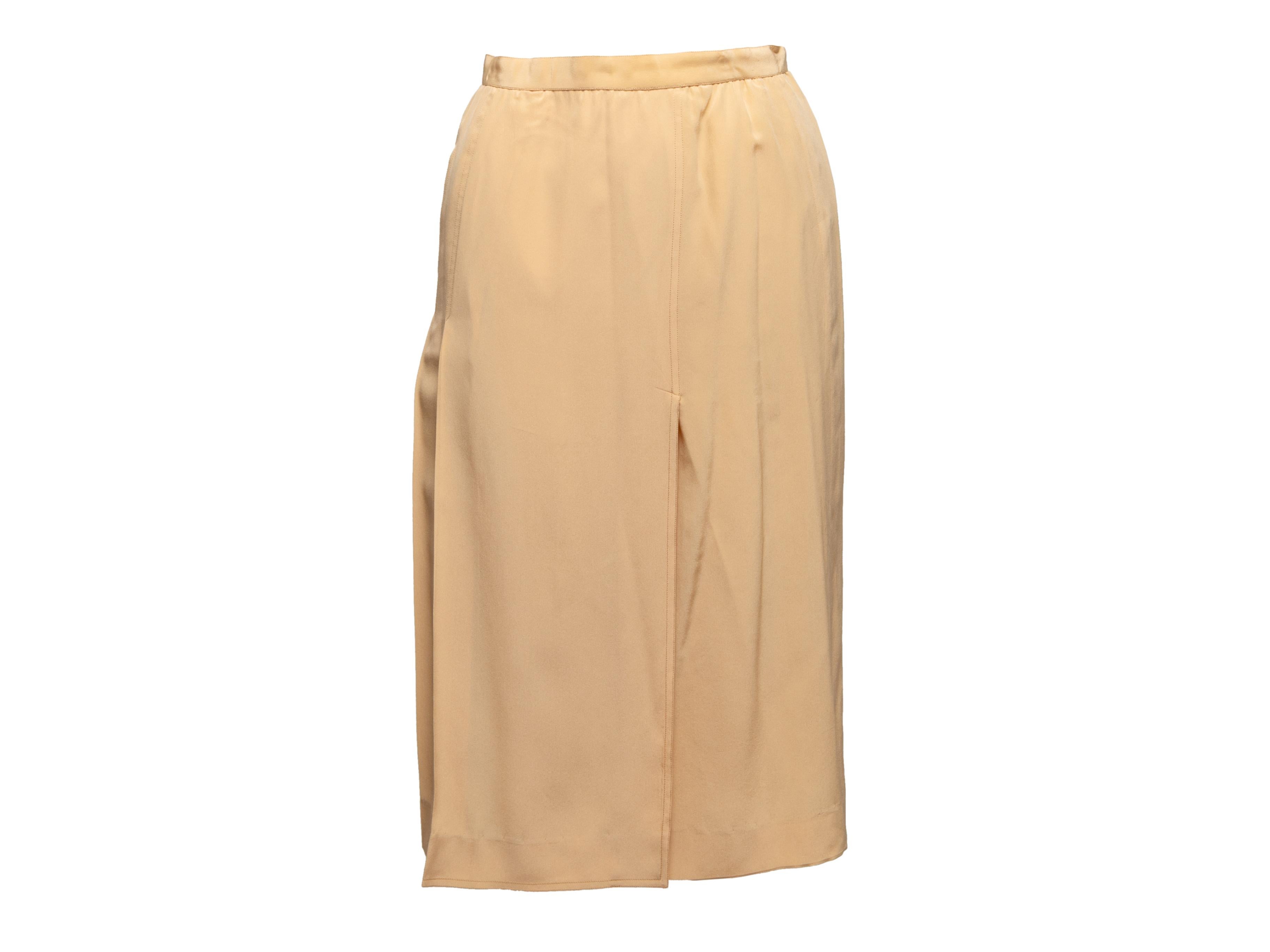 Vintage Beige Chanel Silk Midi Skirt Size FR 38 For Sale 1