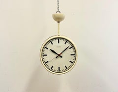 Vintage Beige Double Sided School or Station Ceiling Clock from Van Doorn, 1960s
