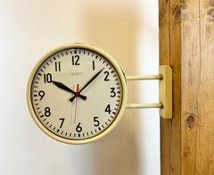 Vintage Beige Double Sided School or Station Wall Clock from Van Doorn, 1960s