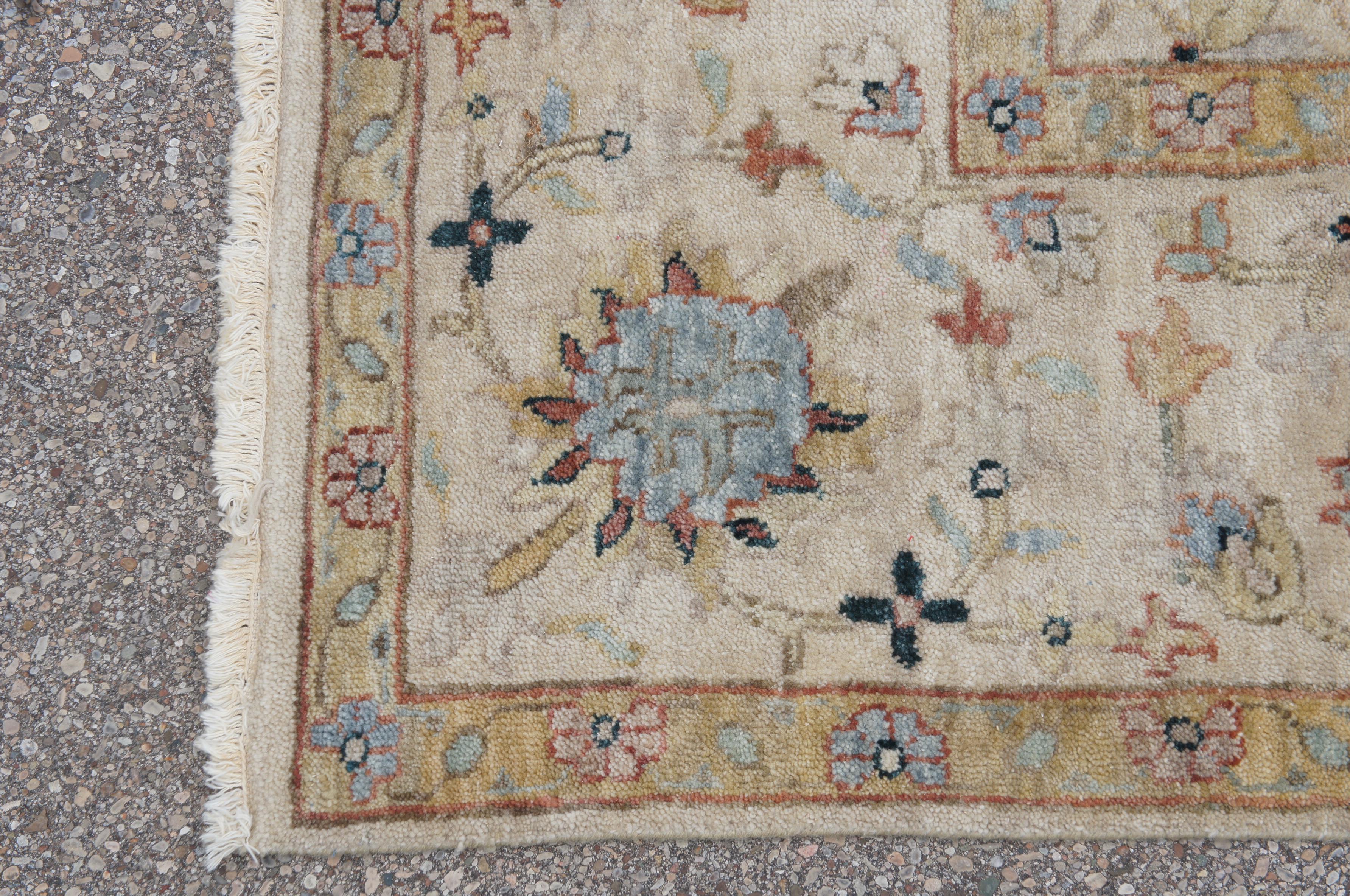 20th Century Vintage Beige Floral All-Over Wool Area Rug Carpet