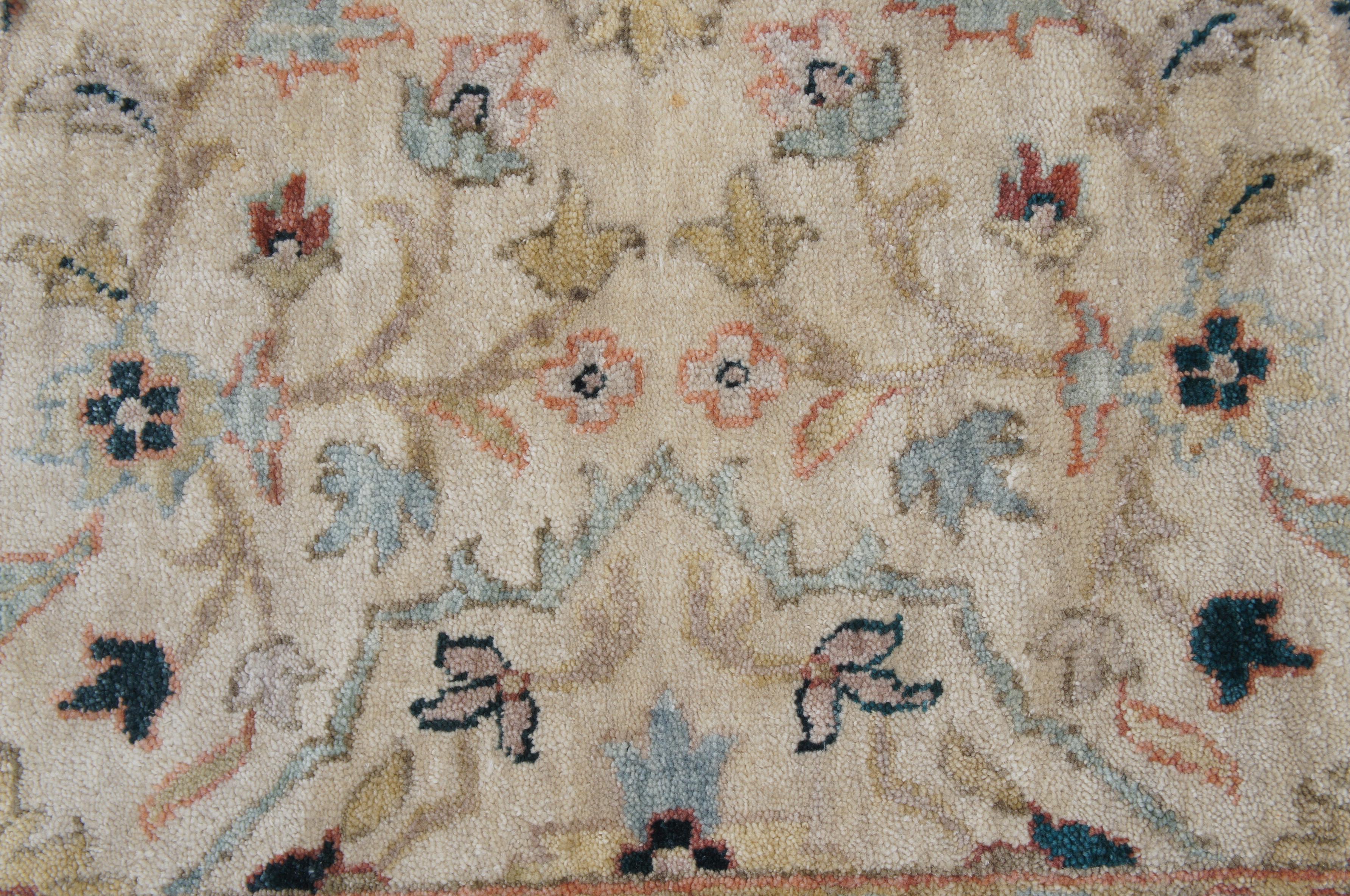 Vintage Beige Floral All-Over Wool Area Rug Carpet 2