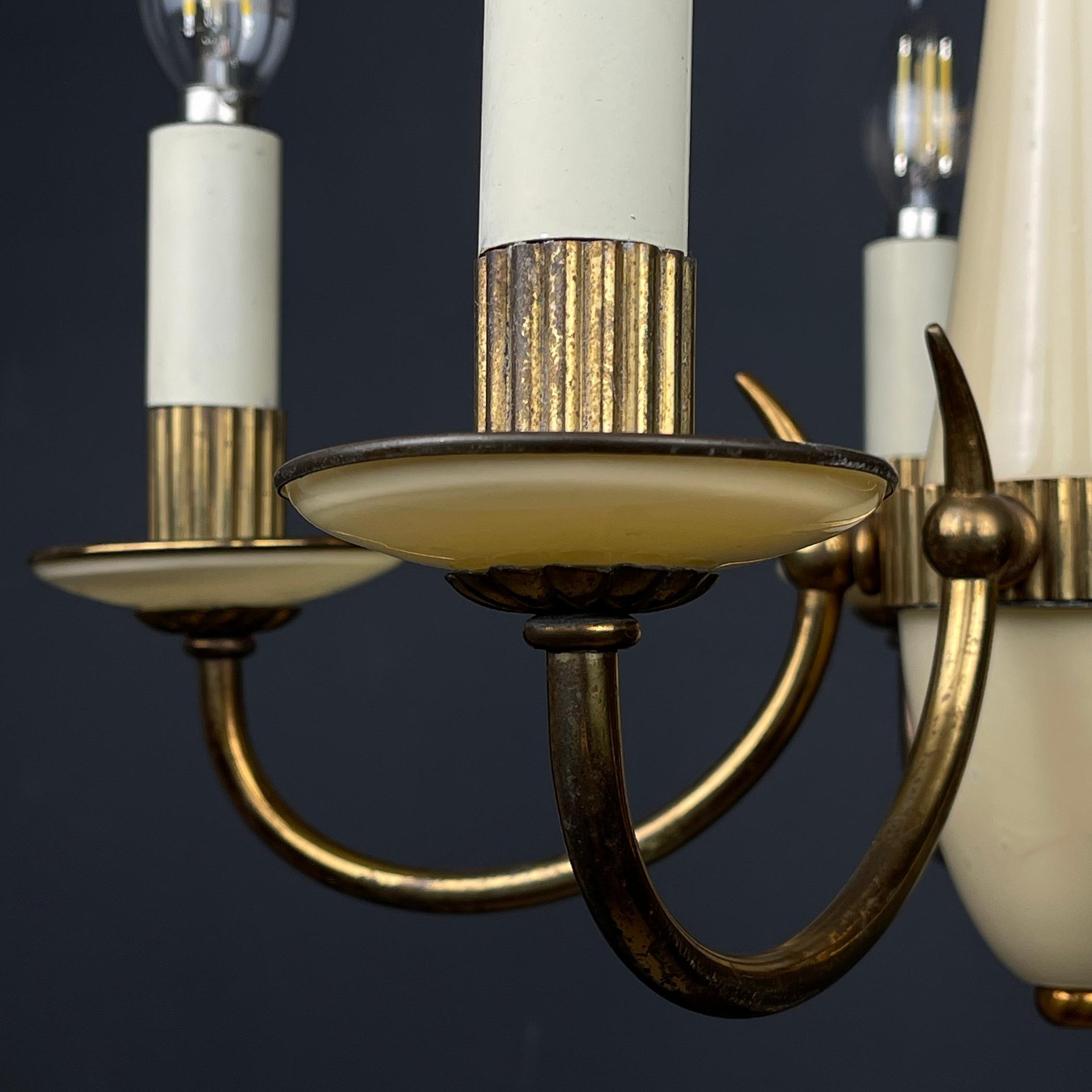Vintage beige glass chandelier Italy 1950s 5 lights chandelier For Sale 5