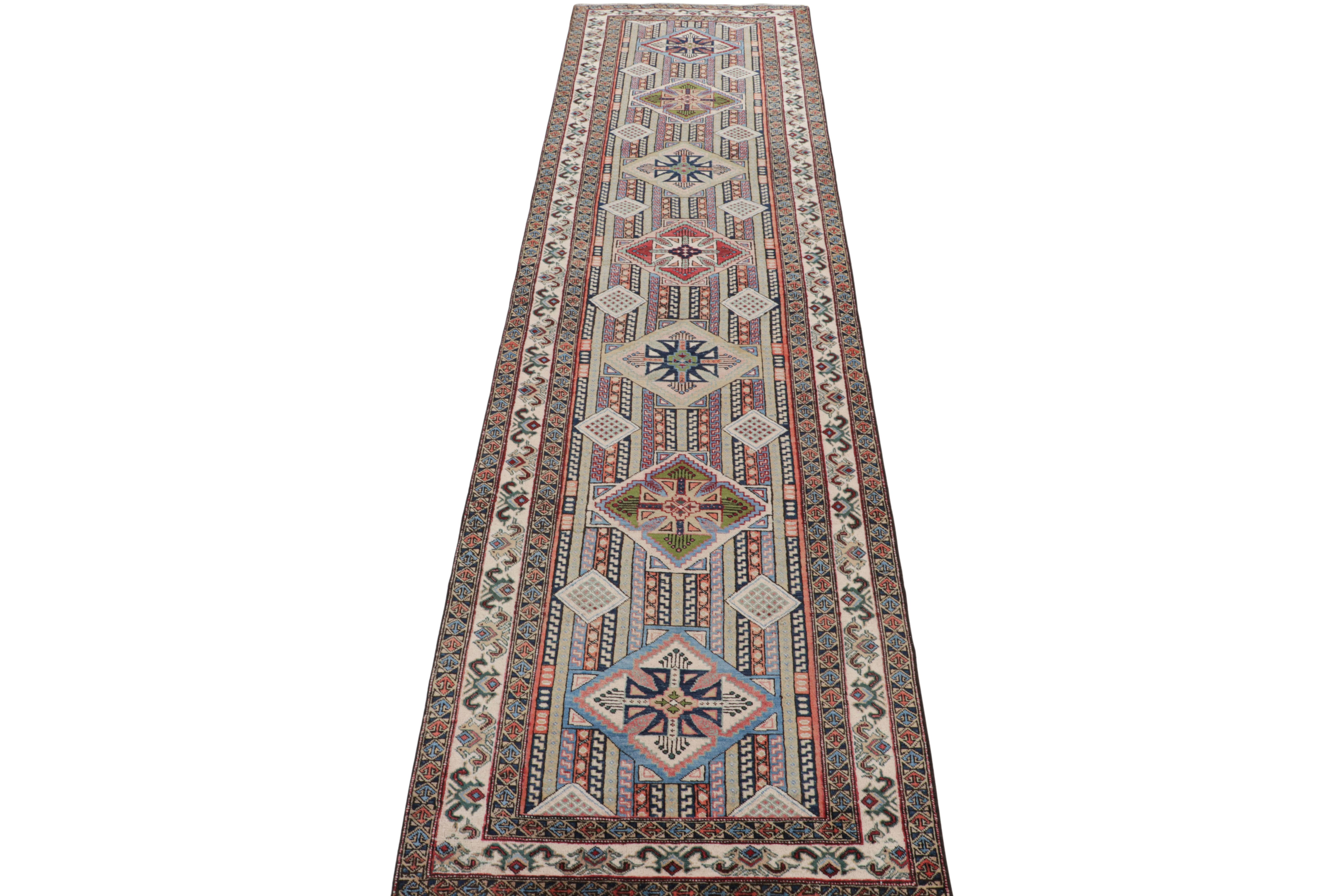 Vintage Beige Green and Red Azerbaijan Wool Persian Pile Runner by Rug & Kilim In Good Condition For Sale In Long Island City, NY