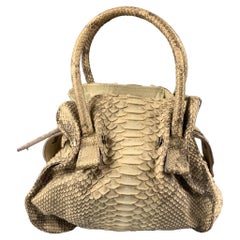 Handtasche mit Griffen aus beiger und grauer Schlangenhaut im VINTAGE-Stil