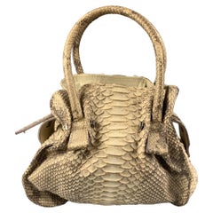 Sac à main vintage en peau de serpent grise et beige avec poignées sur le dessus