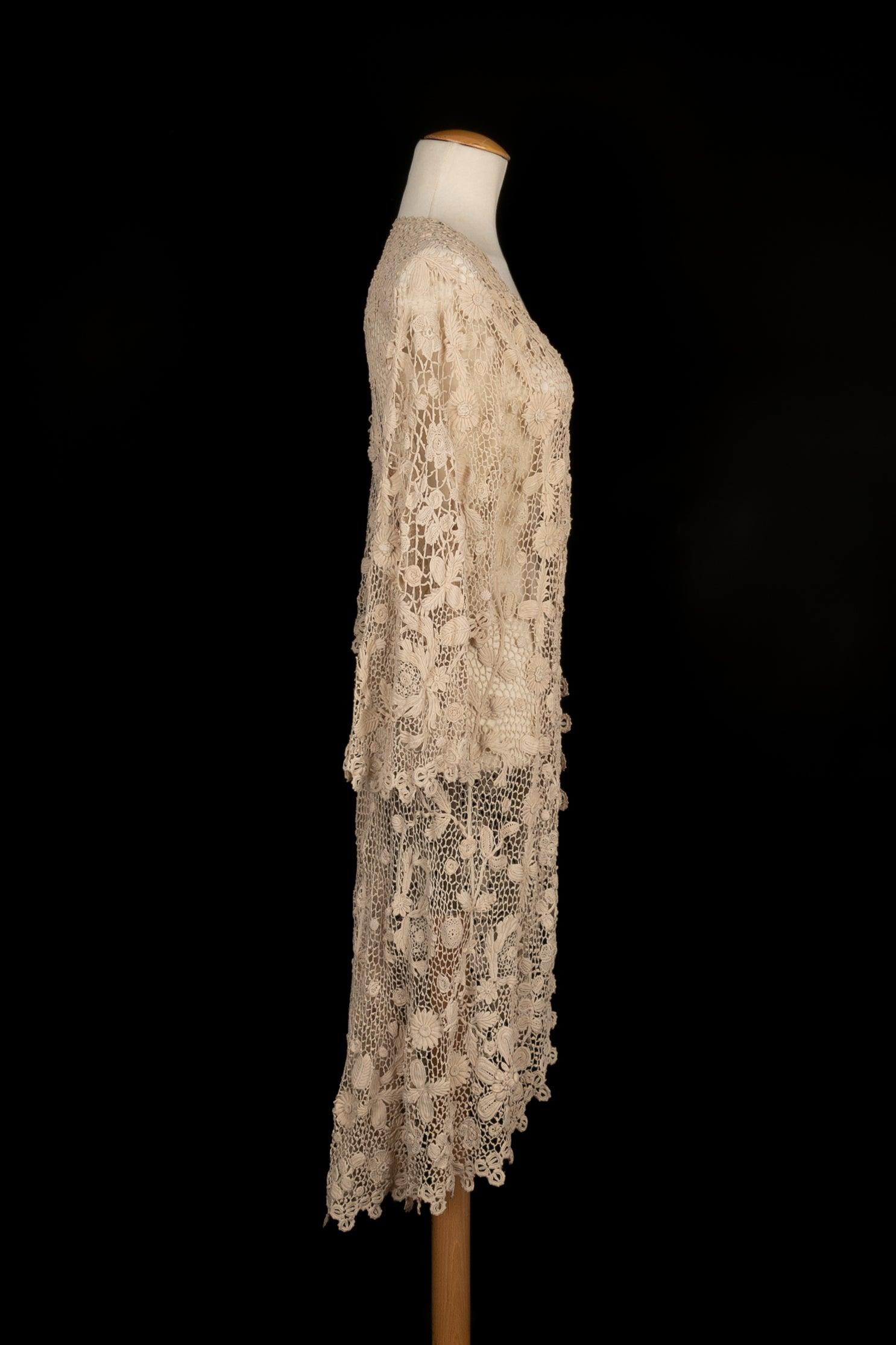 Women's Vintage Beige Guipure Cardigan For Sale