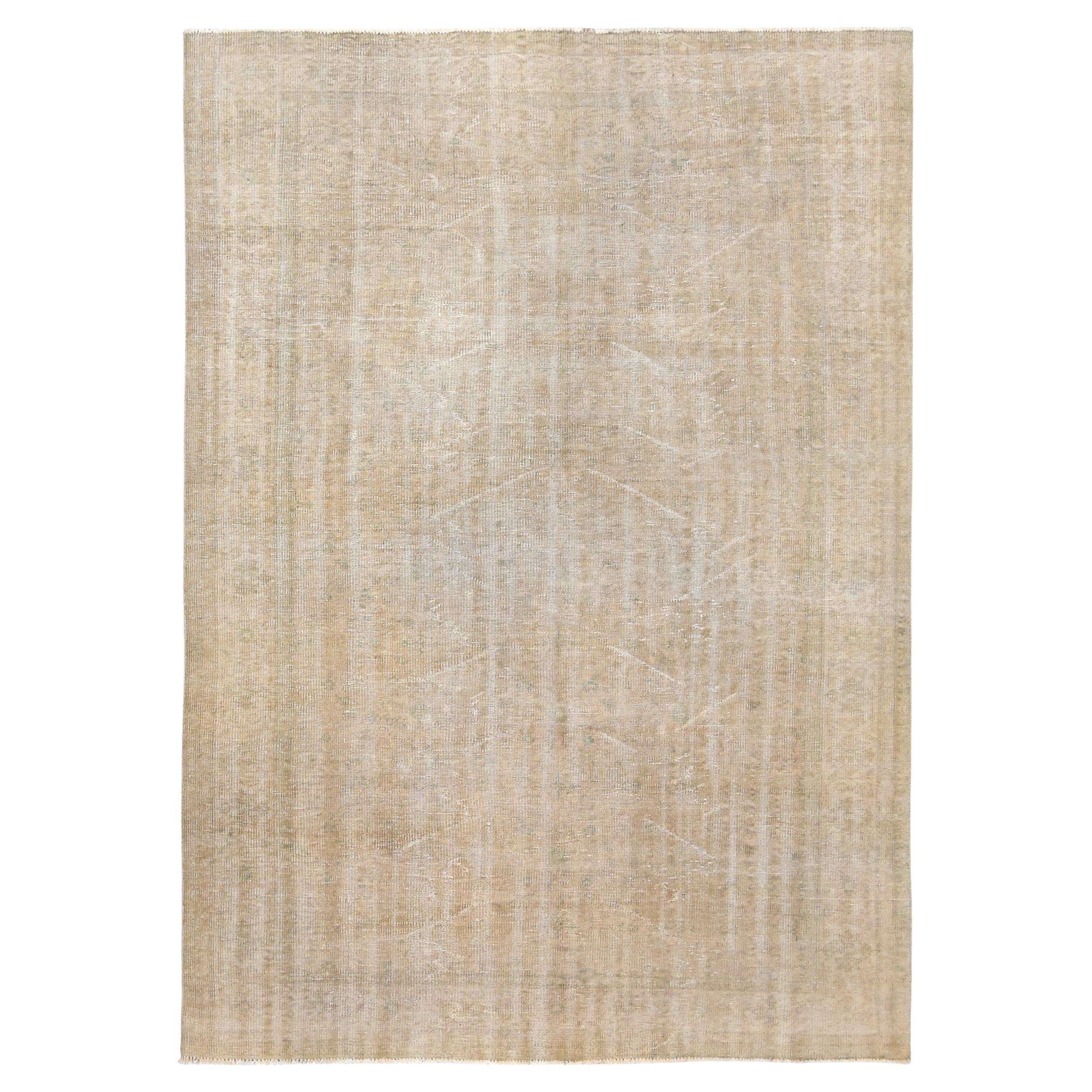 Vintage Beige Hand-Knotted Wool Rug 6'9''x9'5'' Circa 1960