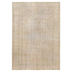 Vintage Beige Hand-Knotted Wool Rug 6'9''x9'5'' Circa 1960