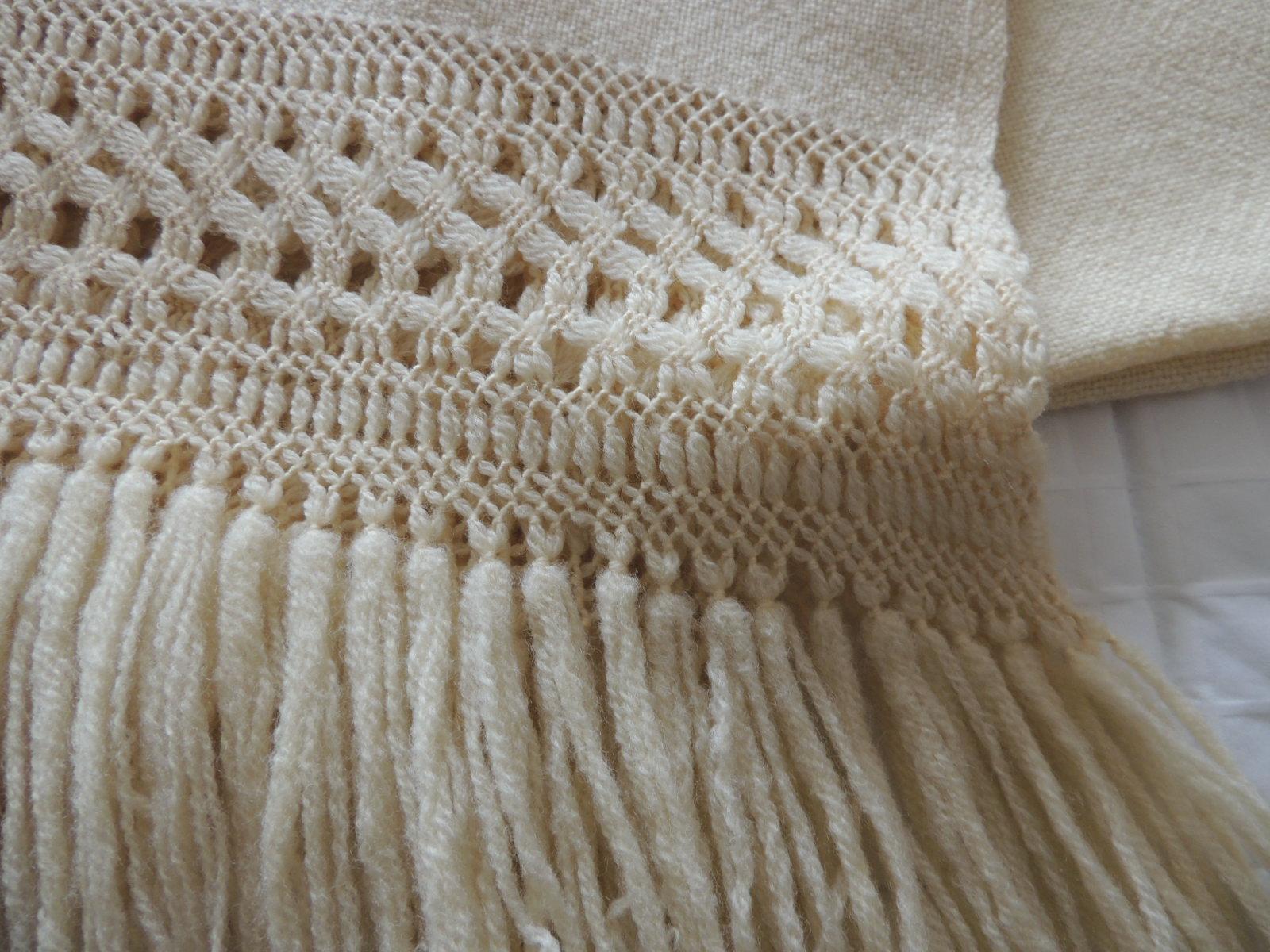 Hand-Crafted Vintage Beige Handwoven Throw with Hand Knotted Fringes