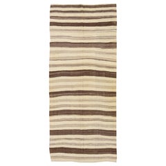Vintage Beige Kilim Handmade Flatweave Striped Pattern Wool Runner