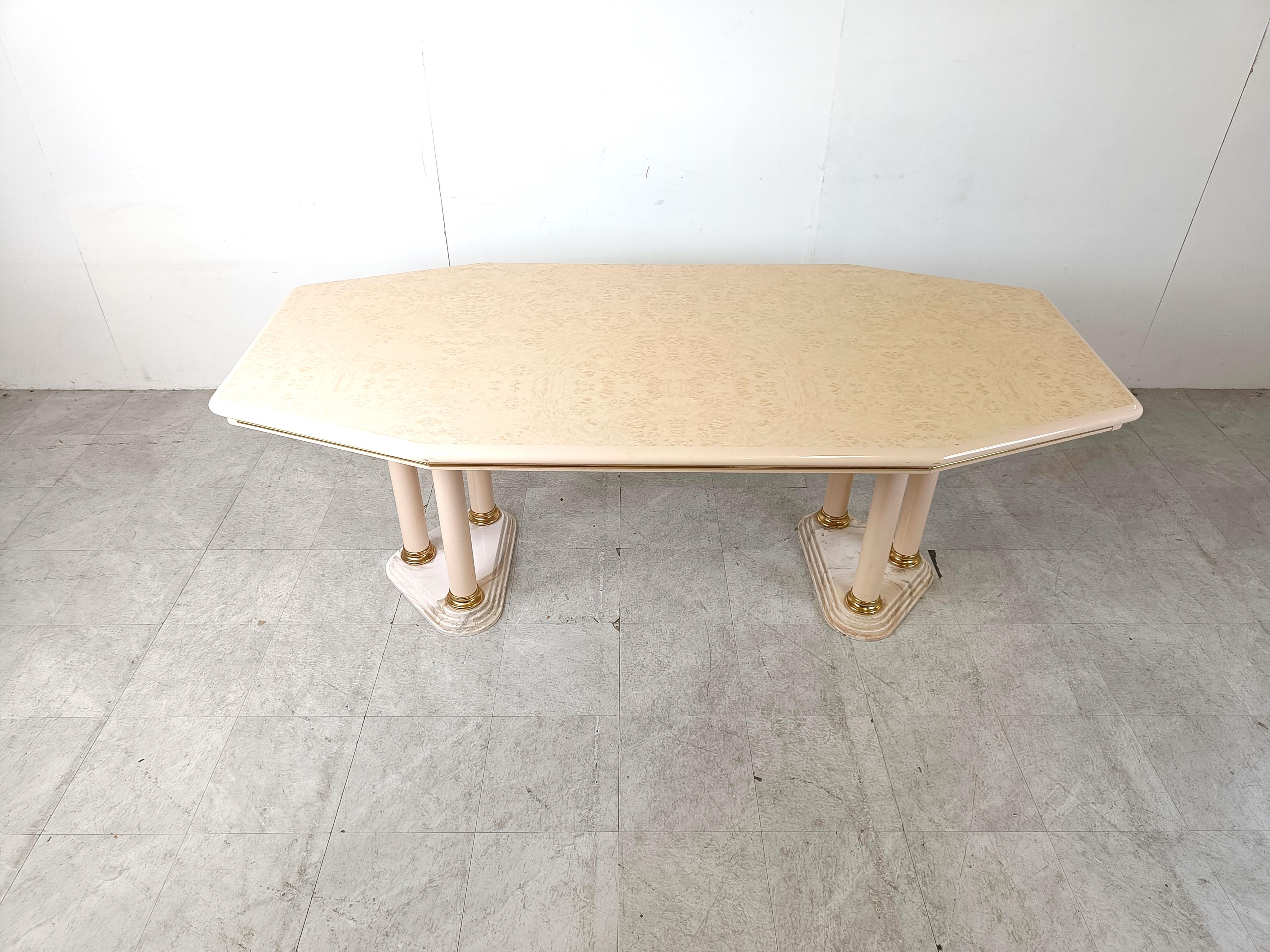 French Vintage beige lacquered dining table, 1970s For Sale