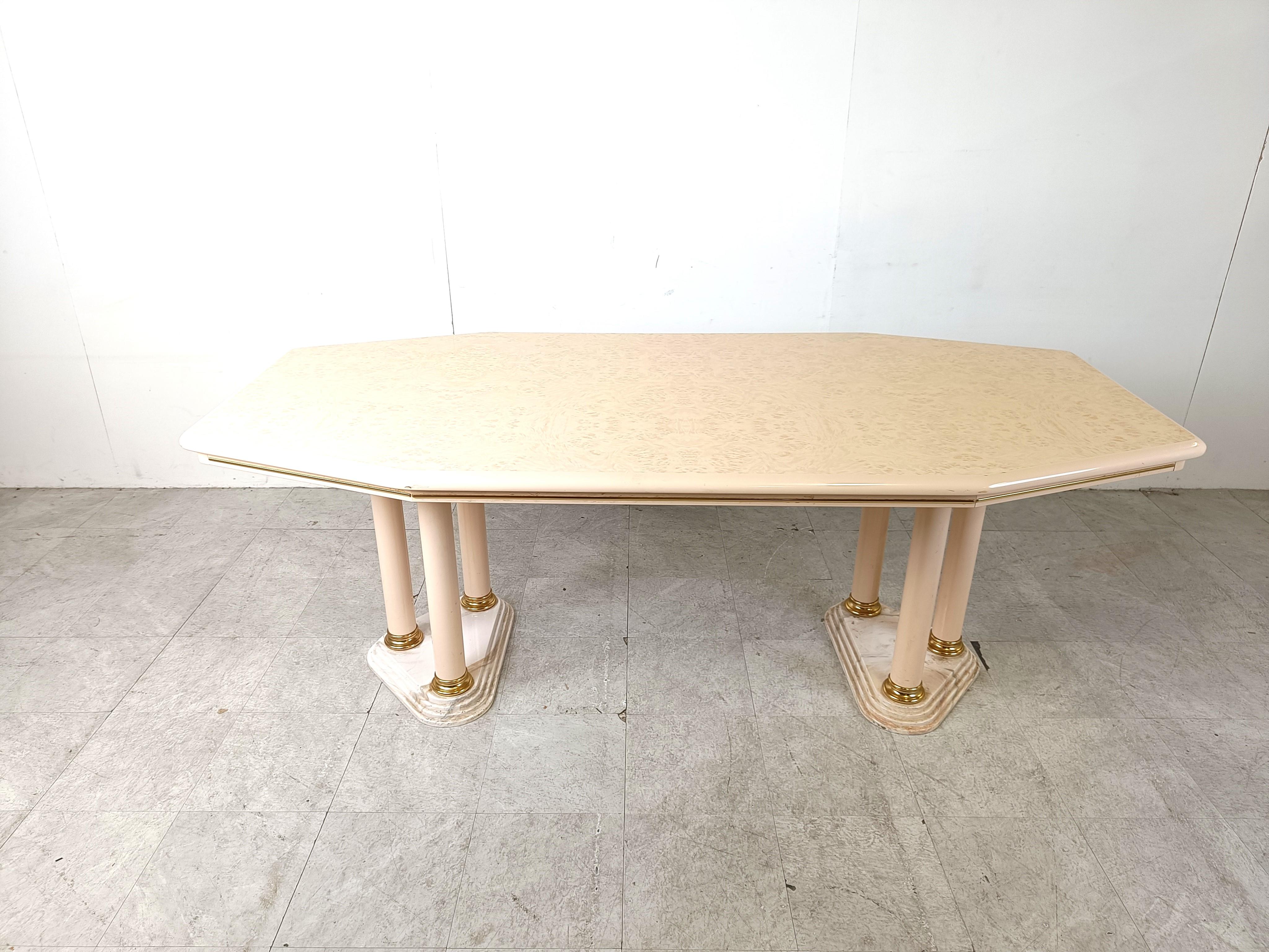 Vintage beige lacquered dining table, 1970s In Good Condition For Sale In HEVERLEE, BE