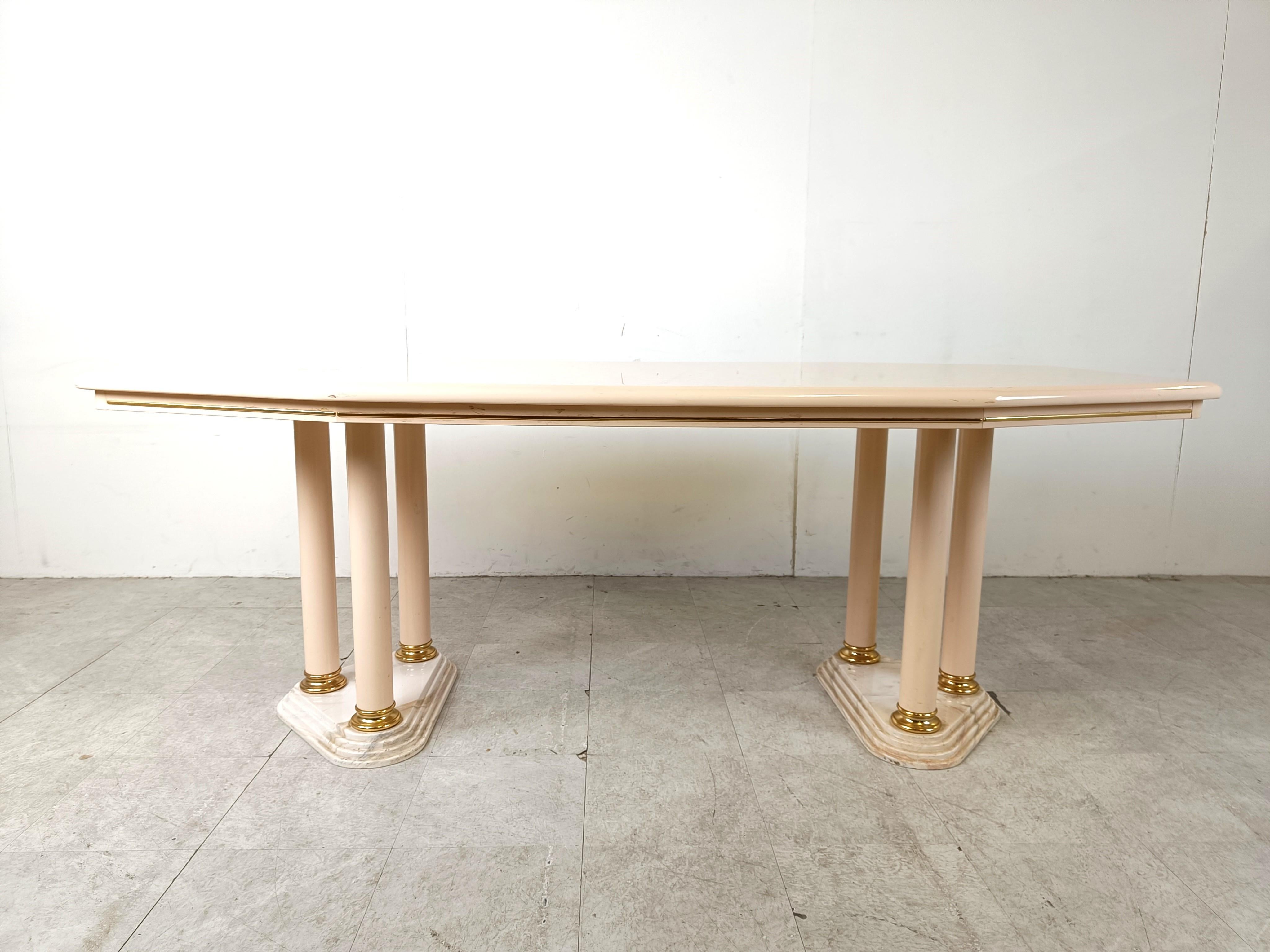 Brass Vintage beige lacquered dining table, 1970s For Sale