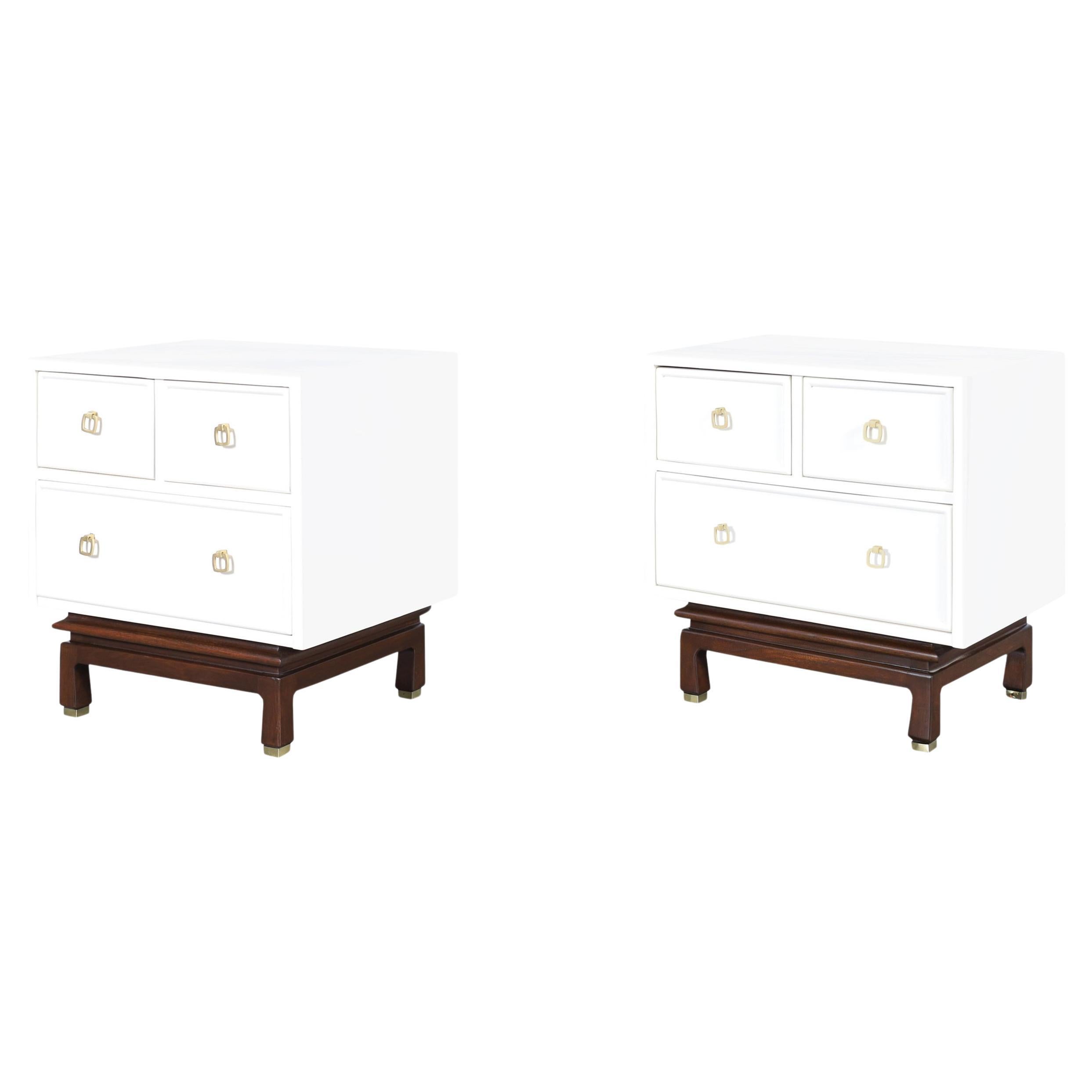 Vintage Beige Lacquered Nightstands by American of Martinsville