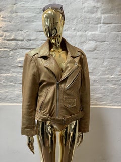 Vintage Beige Leather Biker Jacket