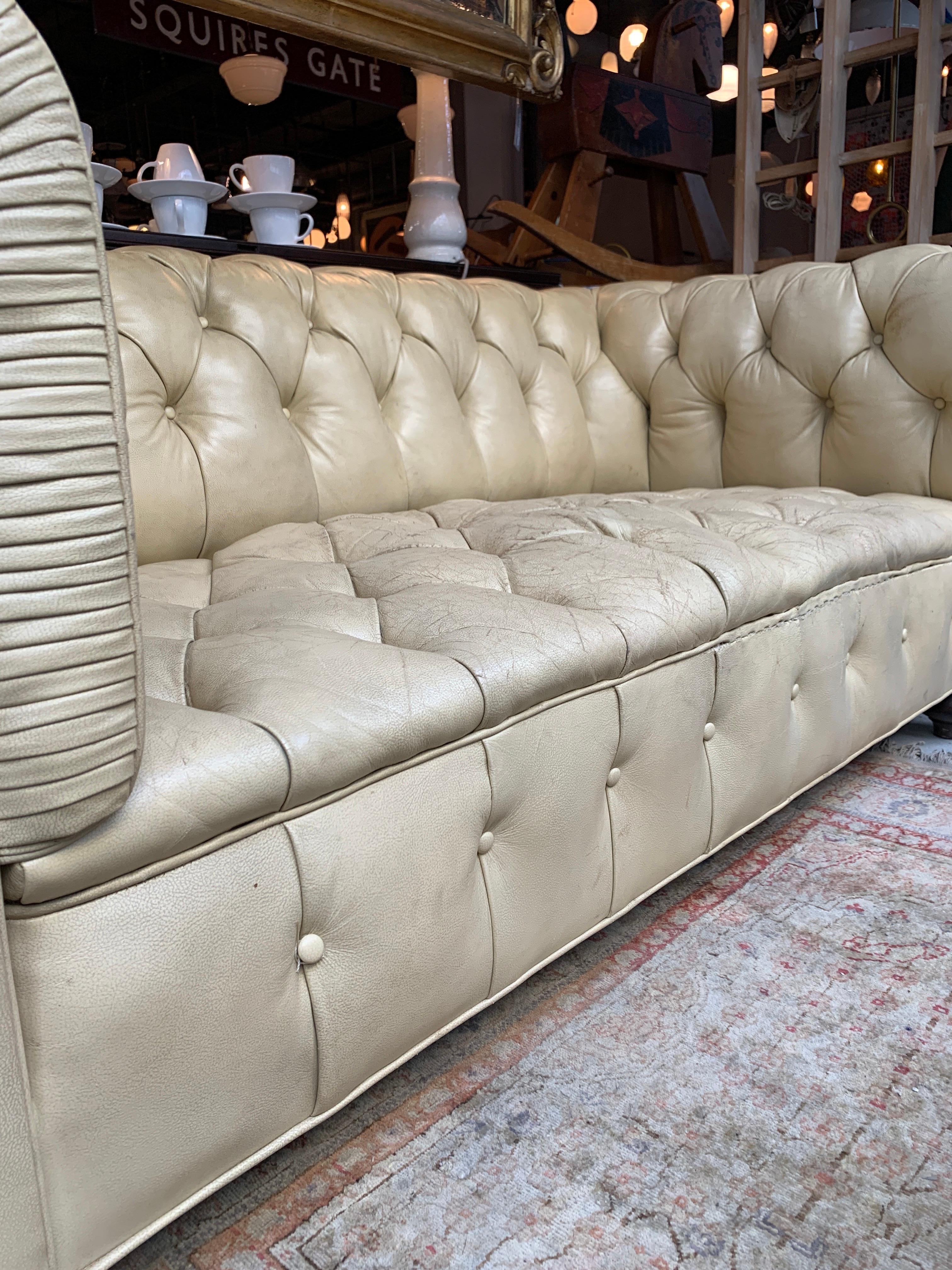 20th Century Vintage Beige Leather Chesterfield Sofa