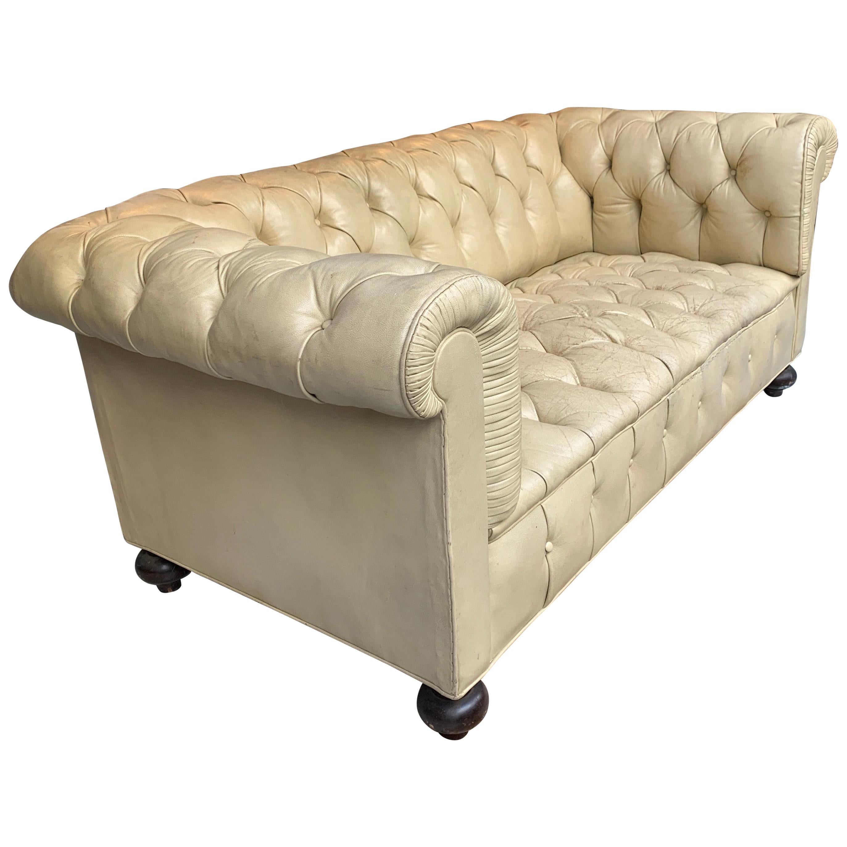 Vintage Beige Leather Chesterfield Sofa at 1stDibs | cream leather chesterfield  sofa, beige leather sofa, vintage leather chesterfield sofa