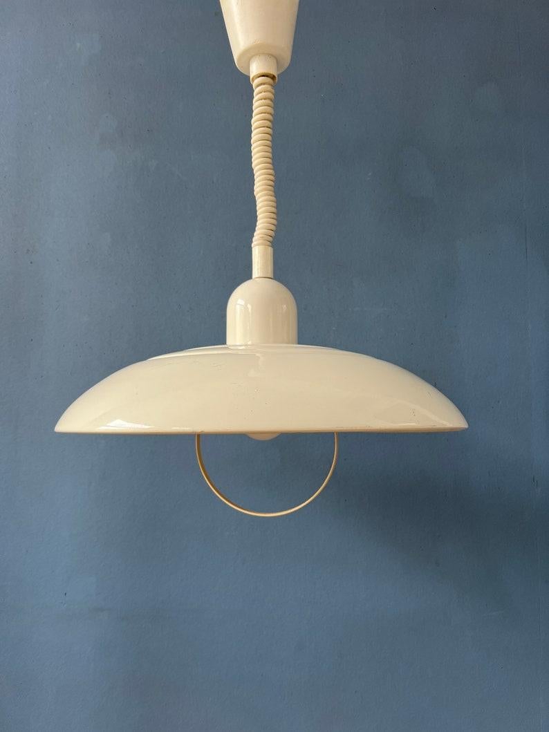 Vintage Beige Metal Space Age Pendant Lamp, 1970's In Excellent Condition For Sale In ROTTERDAM, ZH