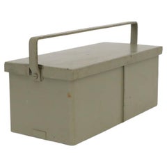 Vintage Beige Metal Tool or Tackle Box