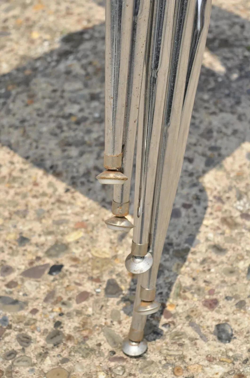 Vintage Beige Molded Plastic Chrome Metal Base Stacking School Side Chair Single For Sale 1