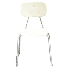 Vintage Beige Molded Plastic Chrome Metal Base Stacking School Side Chair Single