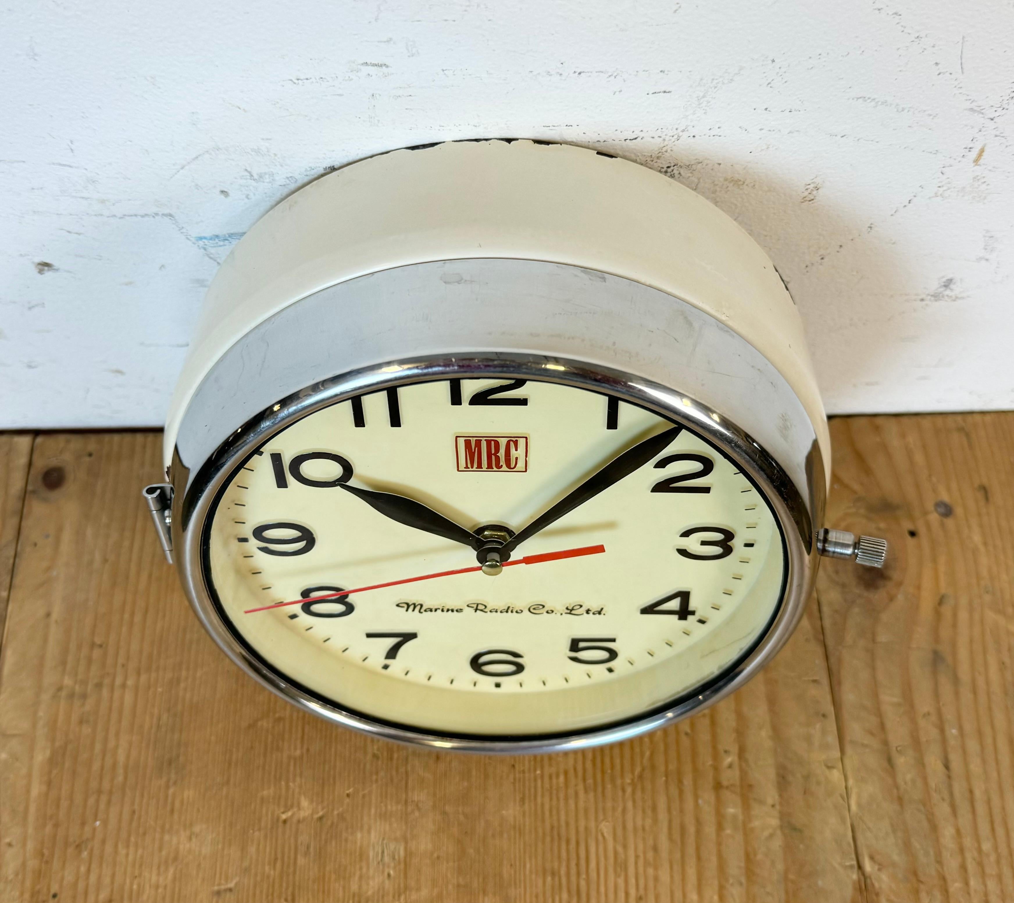 Late 20th Century Vintage Beige MRC Ship’s Wall Clock, 1970s For Sale