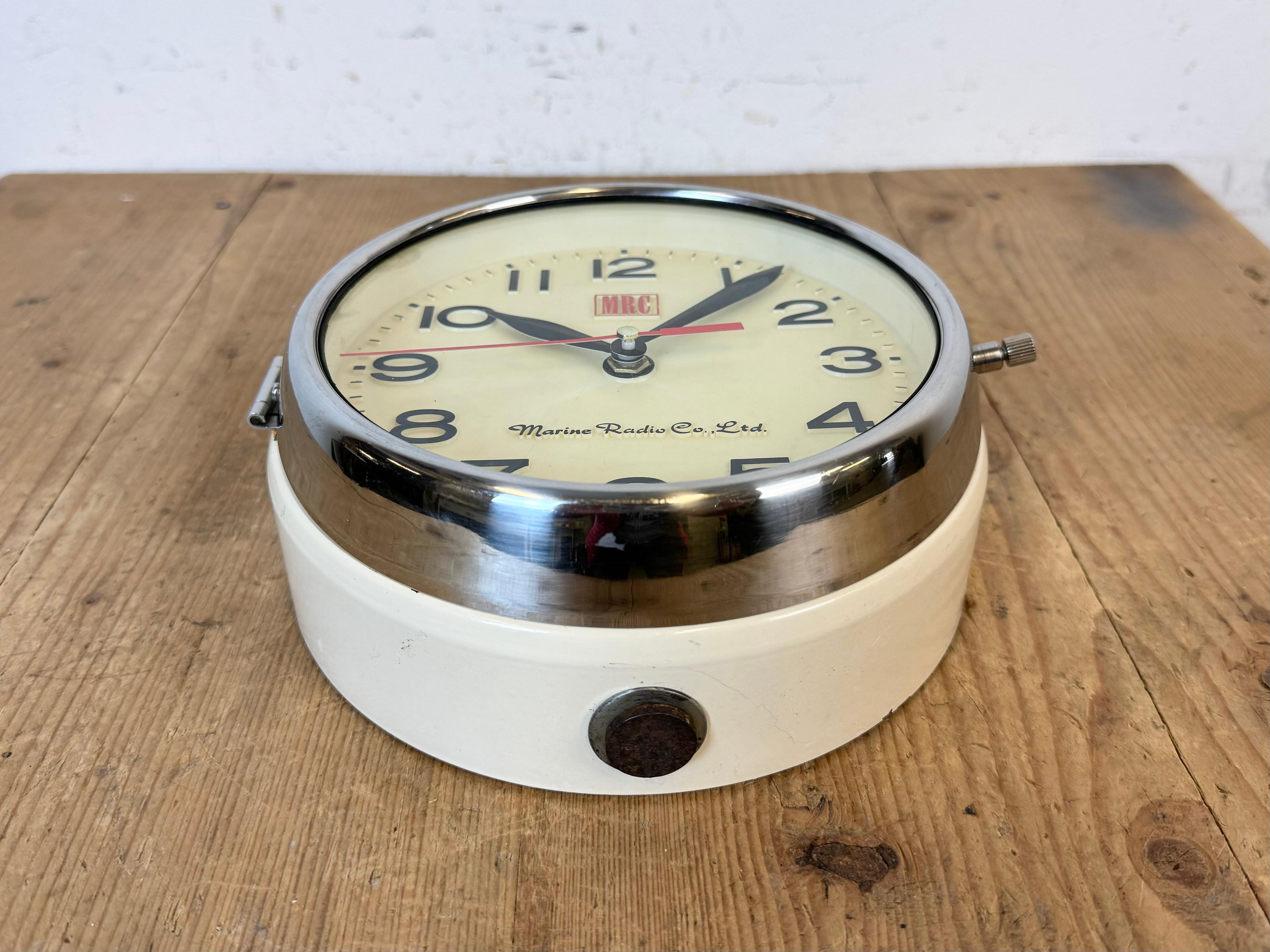 Glass Vintage Beige MRC Ship’s Wall Clock, 1970s For Sale