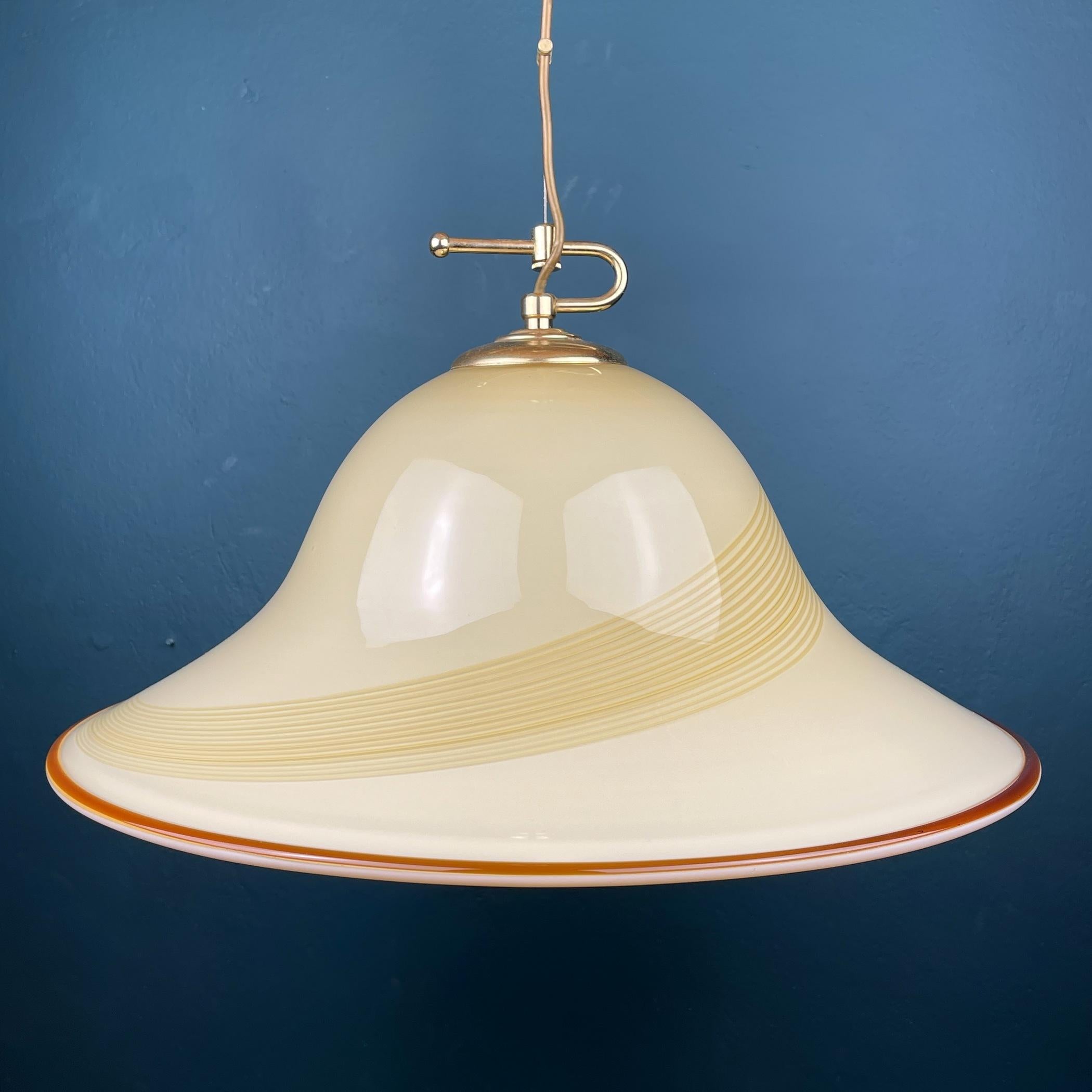 Mid-Century Modern Vintage Beige Murano Glass Pendant Lamp by De Majo, Italy, 1970s For Sale