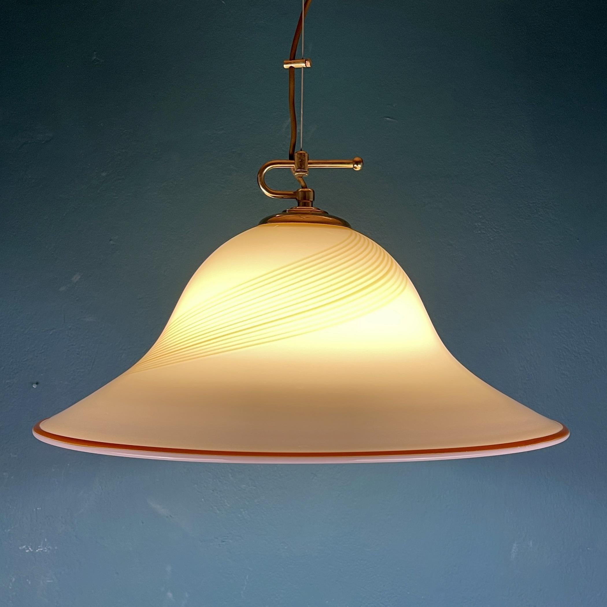 Italian Vintage Beige Murano Glass Pendant Lamp by De Majo, Italy, 1970s For Sale