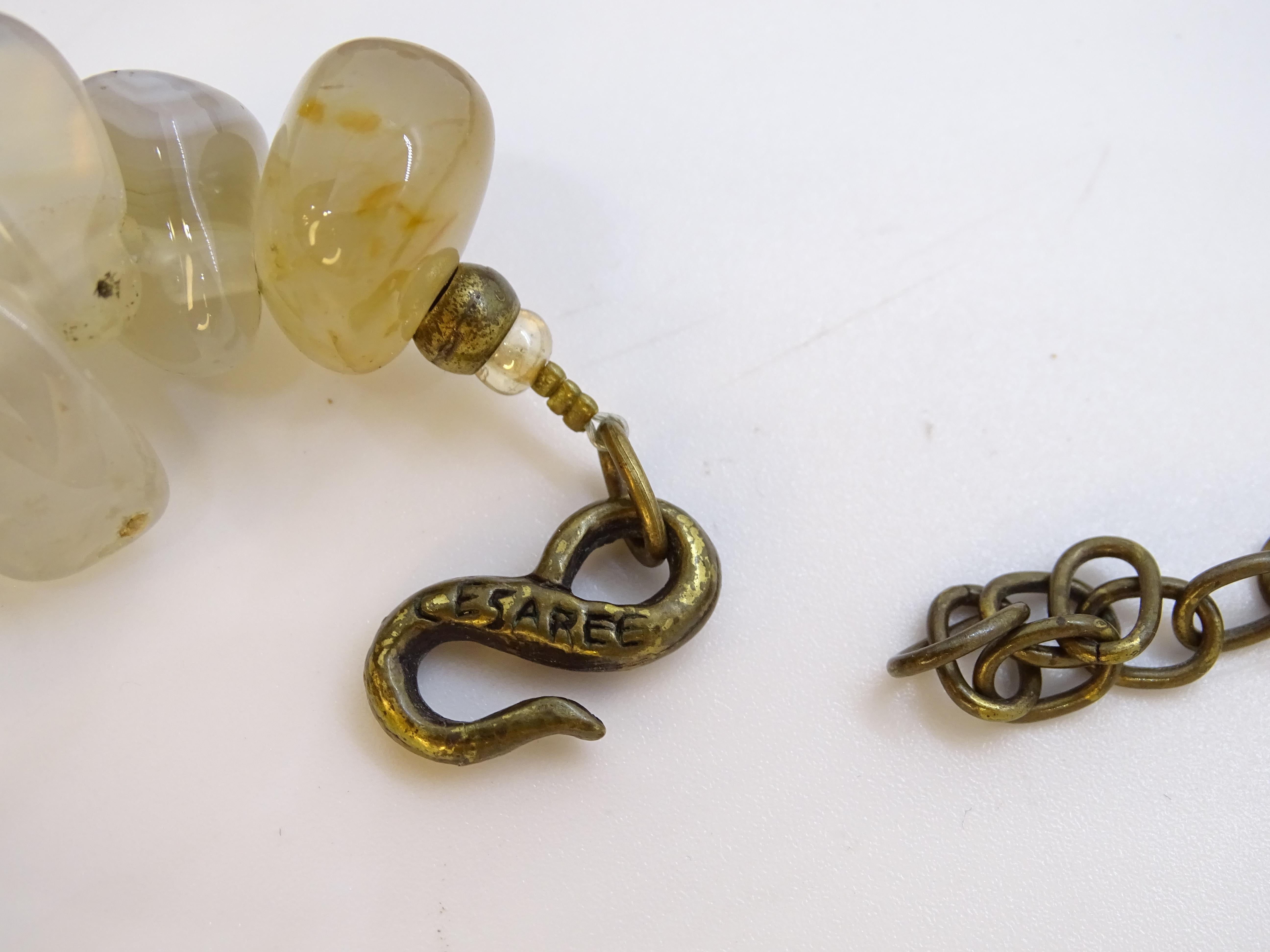 Collier vintage en quartz beige et bronze vieilli, Césarée, France en vente 10