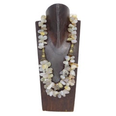 Vintage beige quartz and aged bronze necklace, Césarée, France