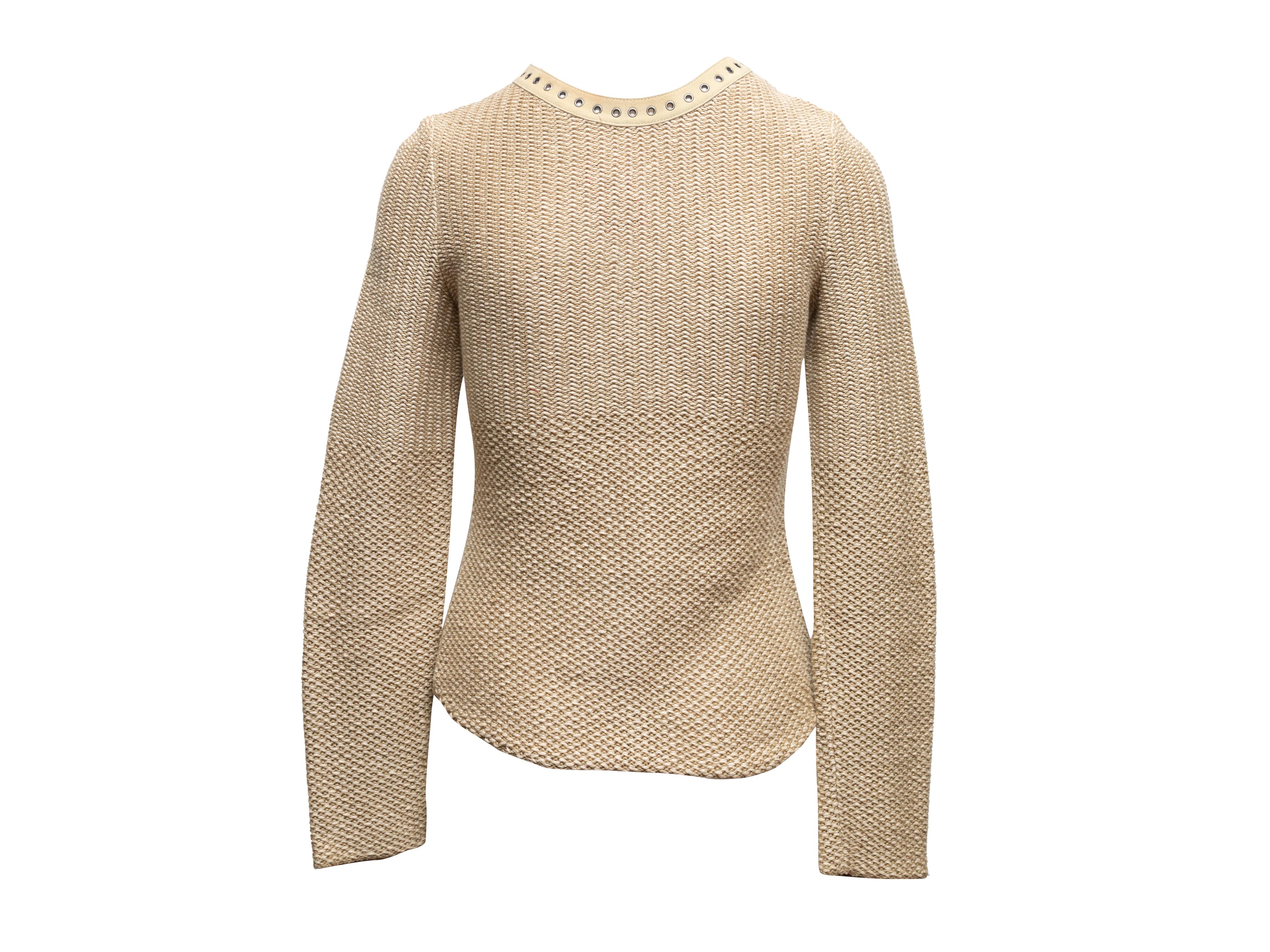 Women's Vintage Beige Salvatore Ferragamo Leather-Trimmed Sweater Size US S For Sale