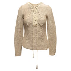 Vintage Beige Salvatore Ferragamo Leather-Trimmed Sweater Size US S