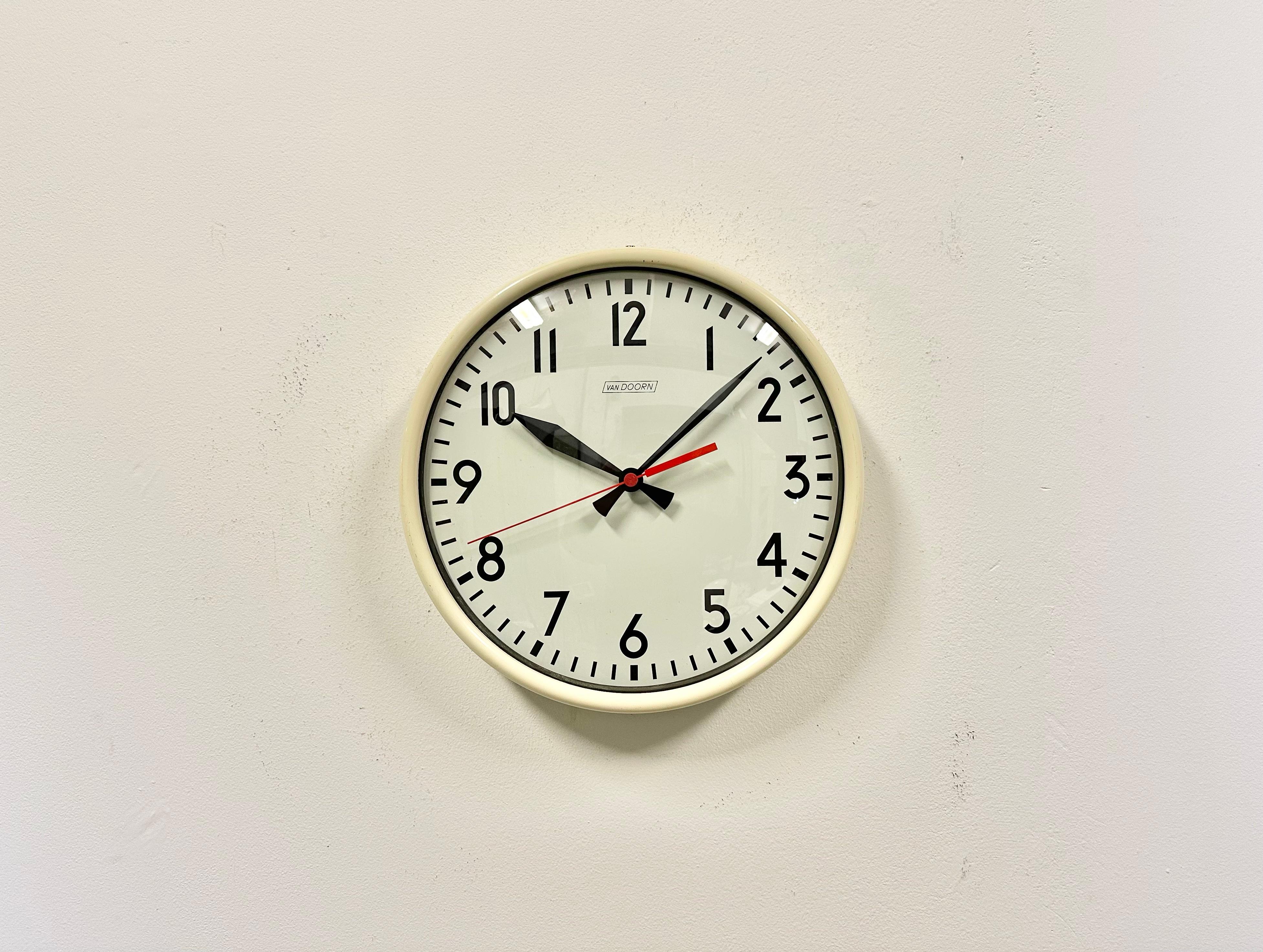 Industrial Vintage Beige School or Station Wall Clock from Van Doorn, 1960s