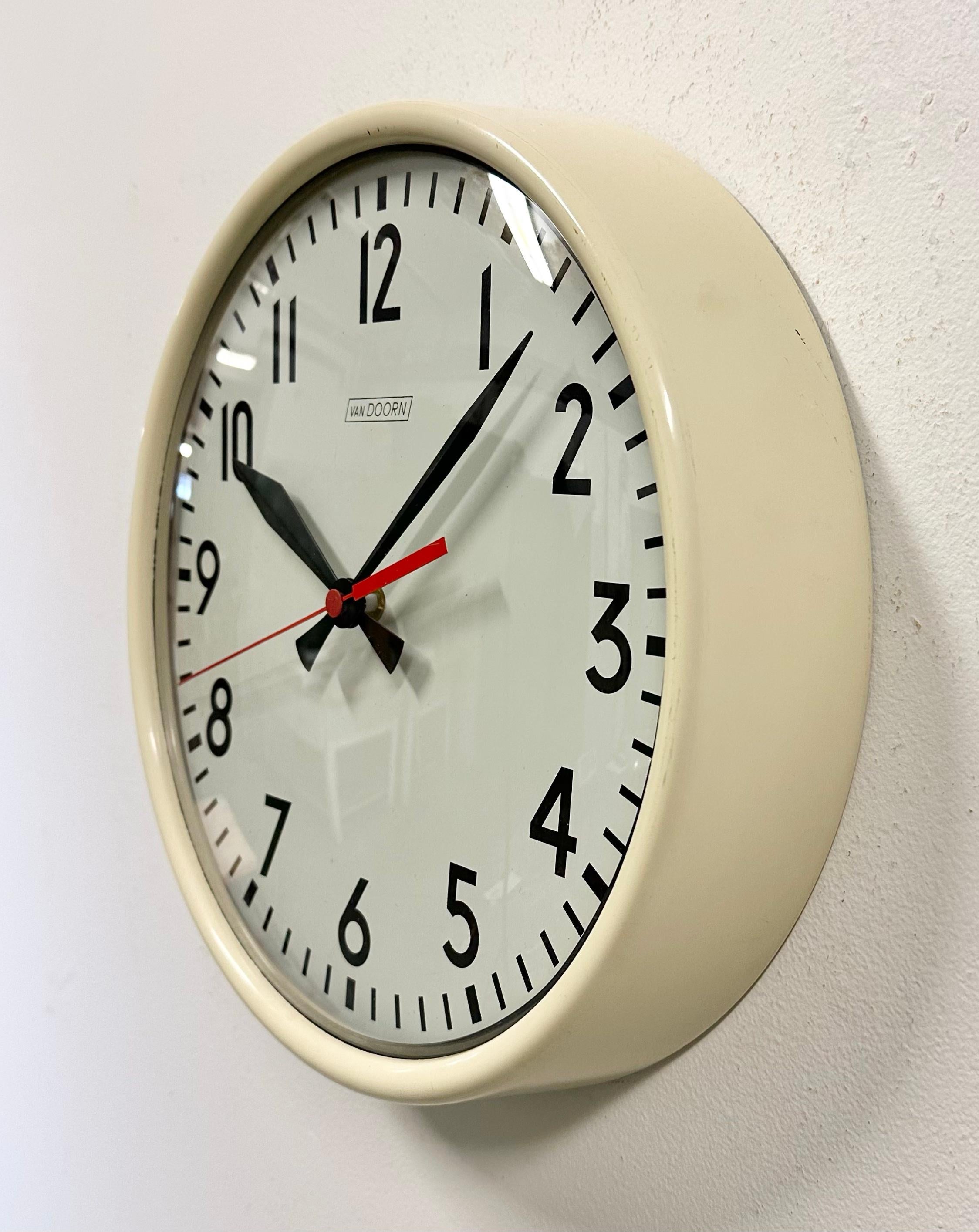 Vintage Beige School or Station Wall Clock from Van Doorn, 1960s at 1stDibs