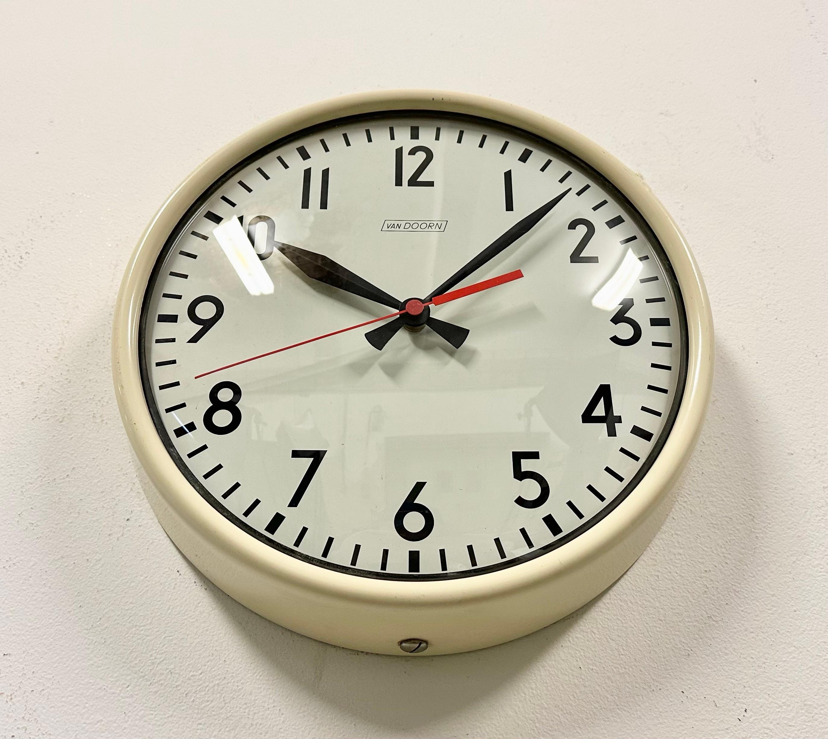 Vintage Beige School or Station Wall Clock from Van Doorn, 1960s at 1stDibs