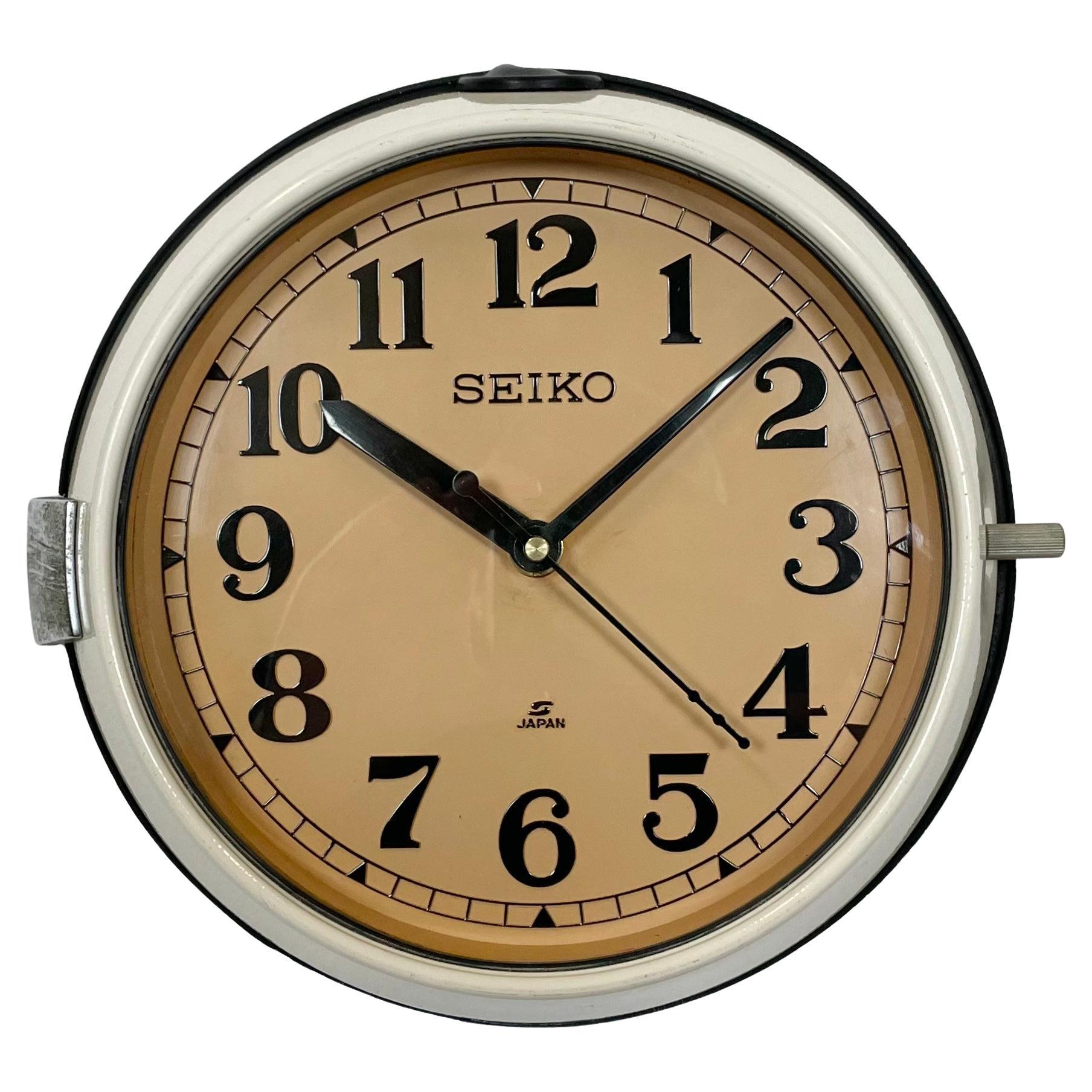 Vintage Beige Seiko Navy Wall Clock, 1970s