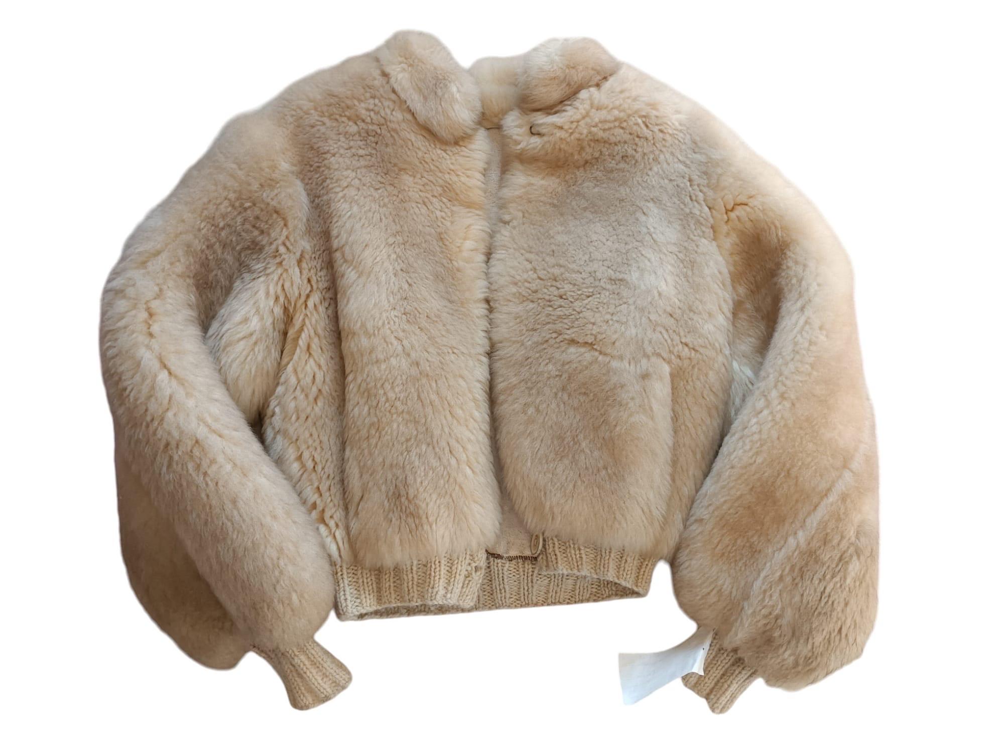 Vintage Beige Shearling Fur Coat (Size 6-S) 6