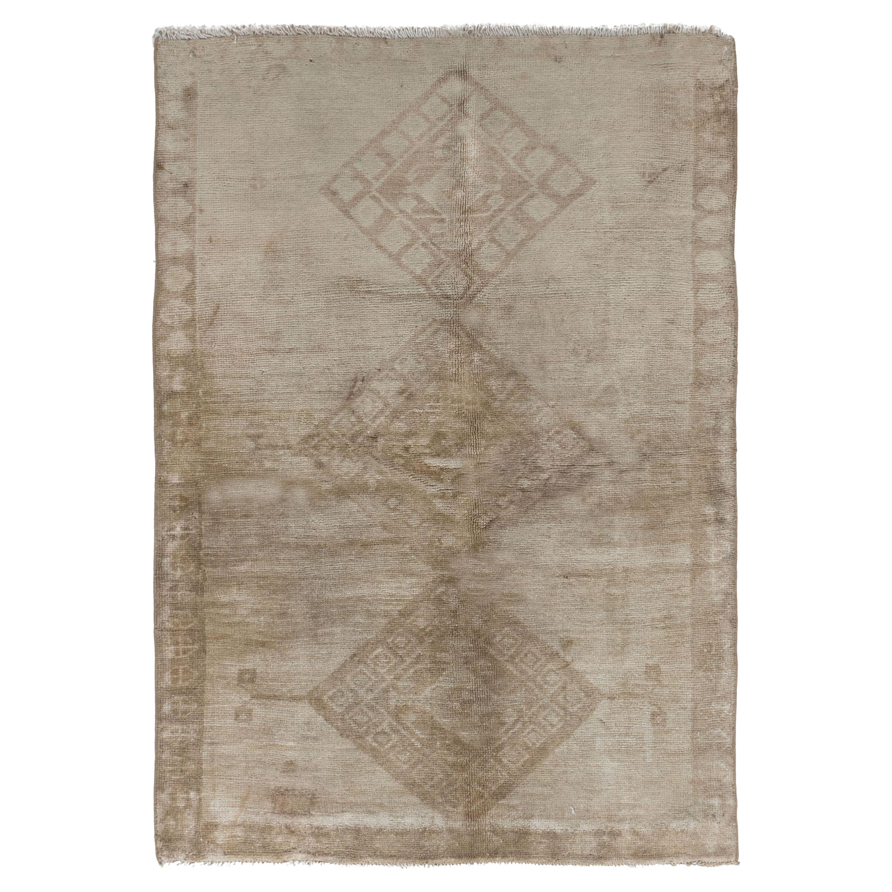 Vintage Beige Gedämpfter Türkischer Oushak Teppich 3'8 X 5'2