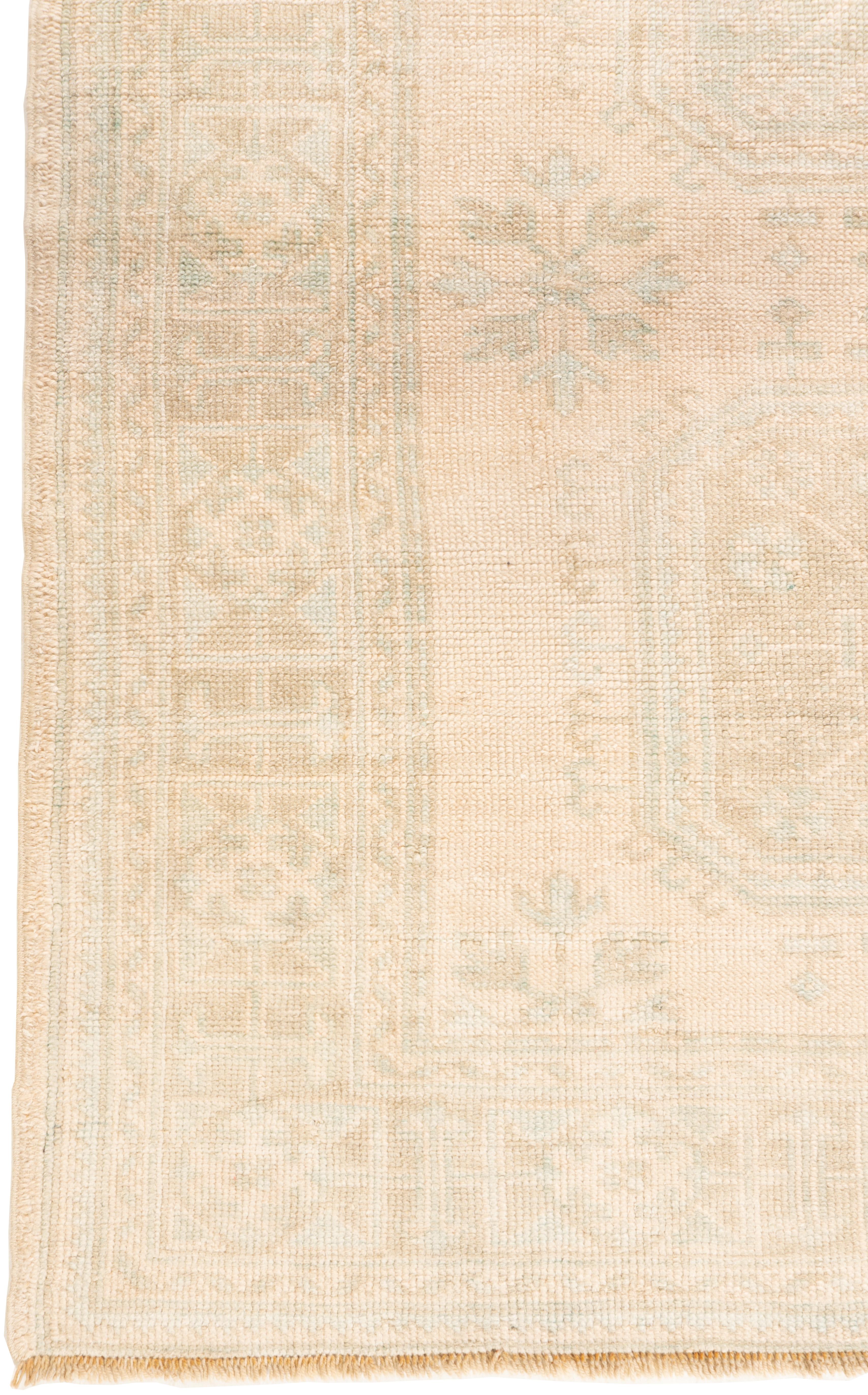 Vintage Beige Gedämpft Türkisch Oushak Läufer 4'7 X 11'3 (Wolle) im Angebot