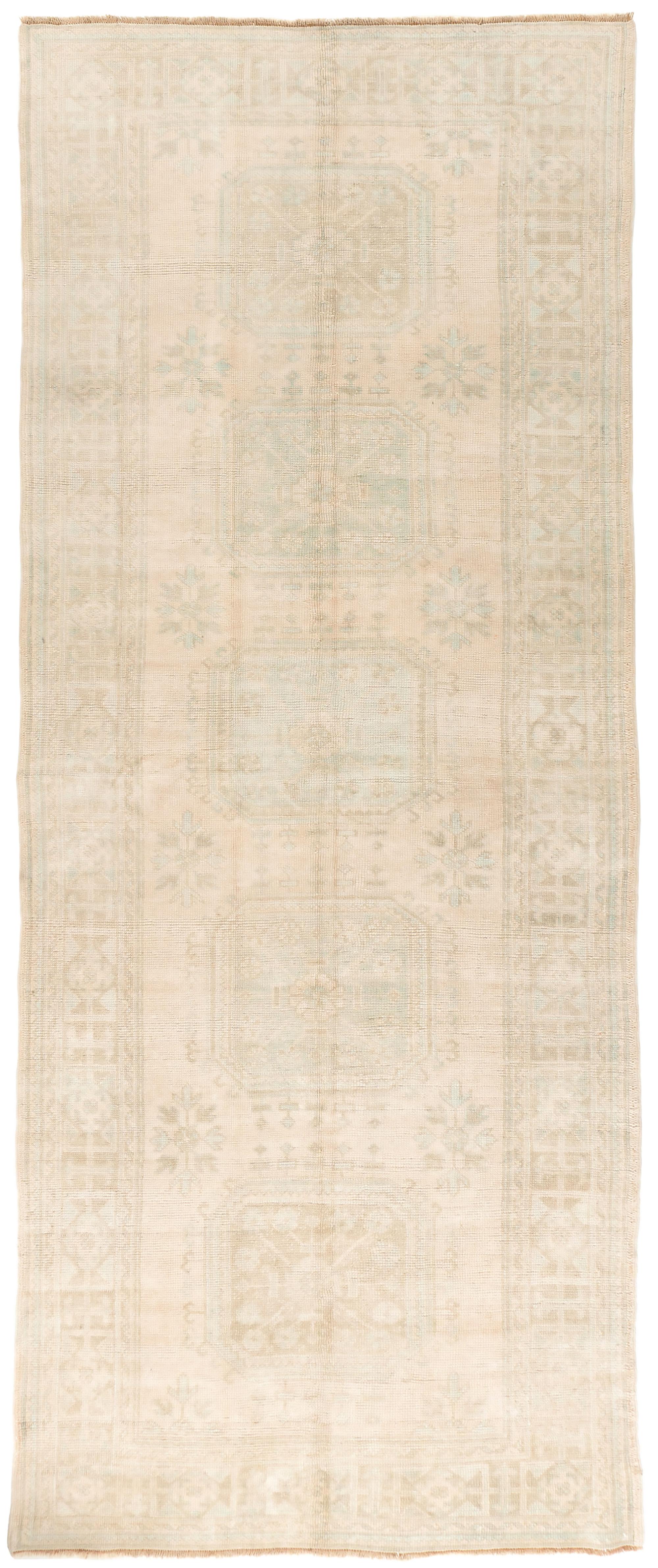 Vintage Beige Gedämpft Türkisch Oushak Läufer 4'7 X 11'3 im Angebot