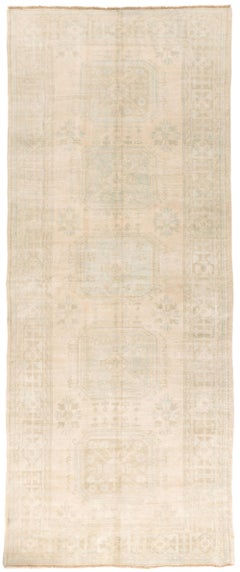 Vintage Beige Gedämpft Türkisch Oushak Läufer 4'7 X 11'3