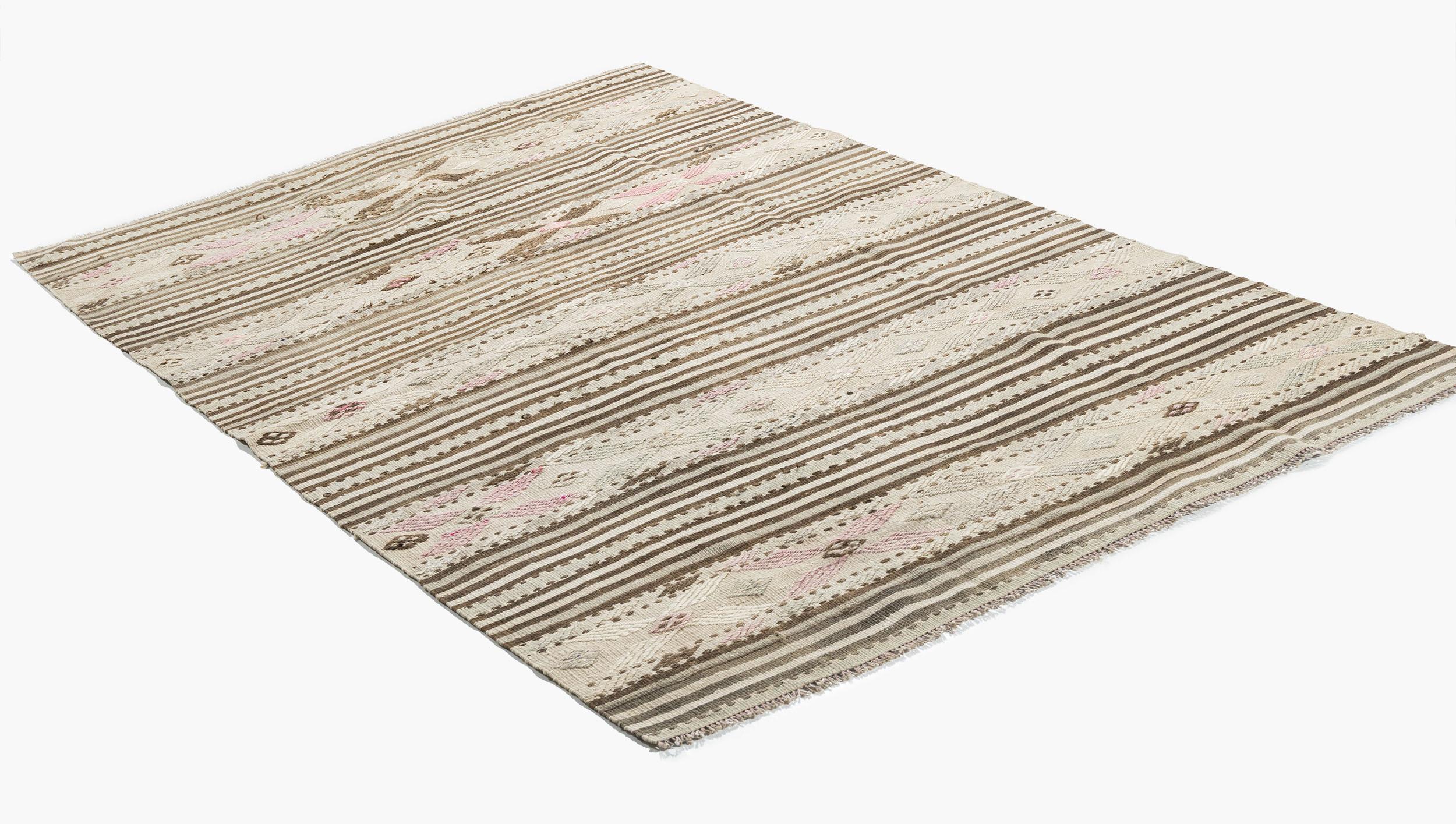 Türkischer Kilim-Teppich in Vintage-Beige  4'3 x 7'2 im Angebot 1