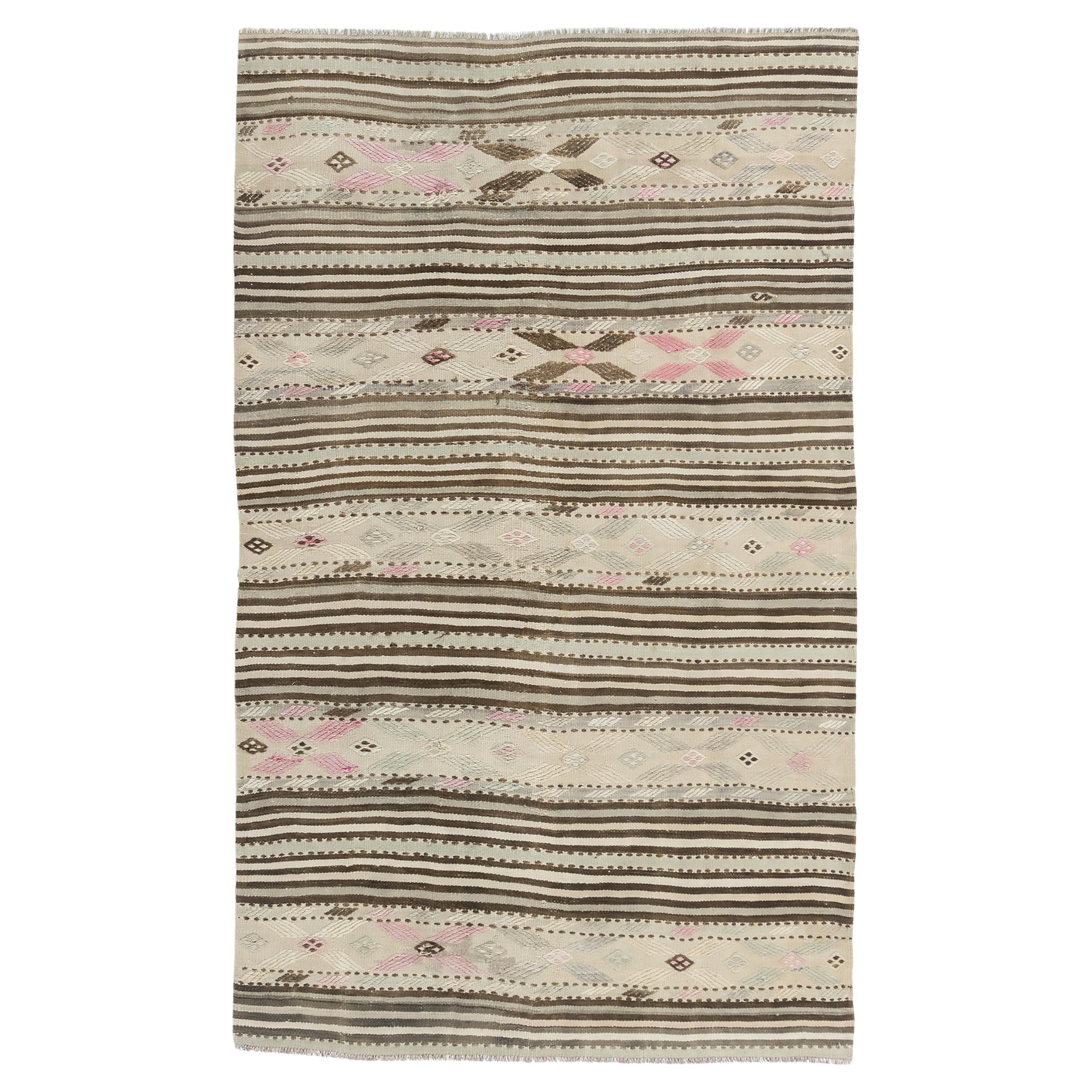 Vintage Beige Turkish Kilim Area Rug  4'3 x 7'2 For Sale